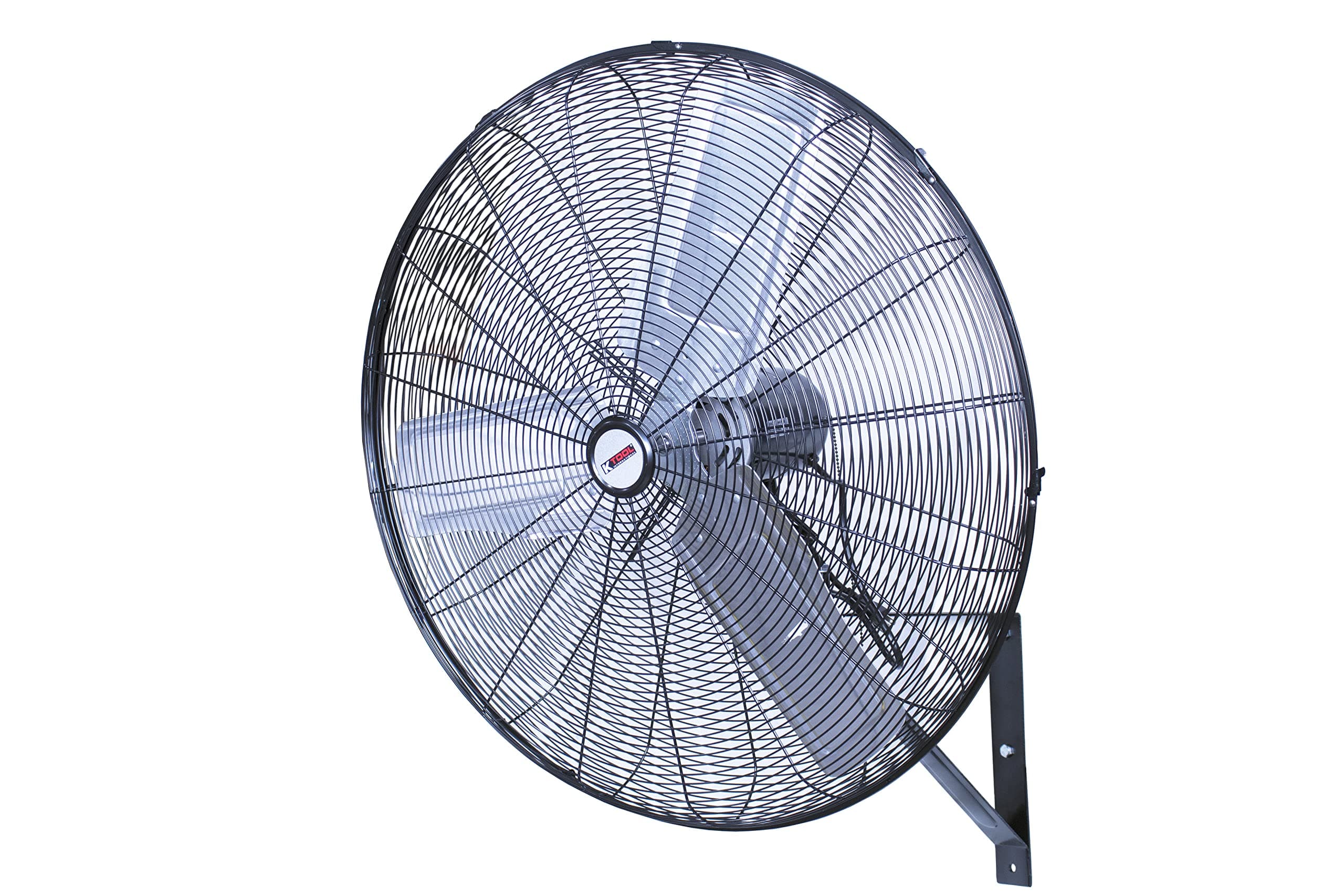 K Tool International 77731; 30 Inch Non-Oscillating Wall Mounted Industrial Fan; Cool Your Shop, Garage, or Workspace, 3 Speed Motor, 6 Foot Power Cord, 7930 Max CFM, Includes Mounting Hardware, Black