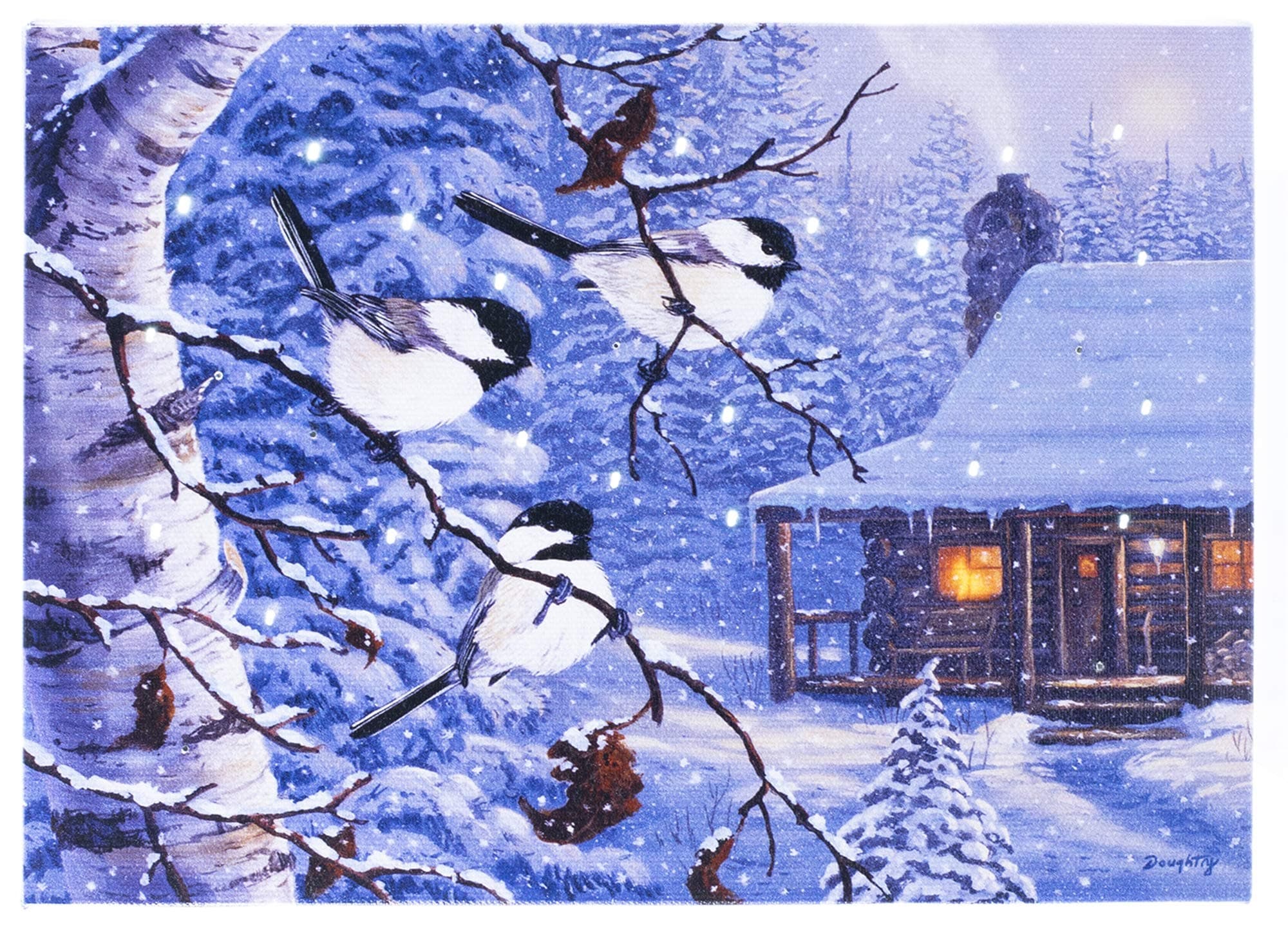 Oak Street Snowy Winter Scene Tabletop Canvas Art With Twinkling LED Lights and Timer (8" x 6")
