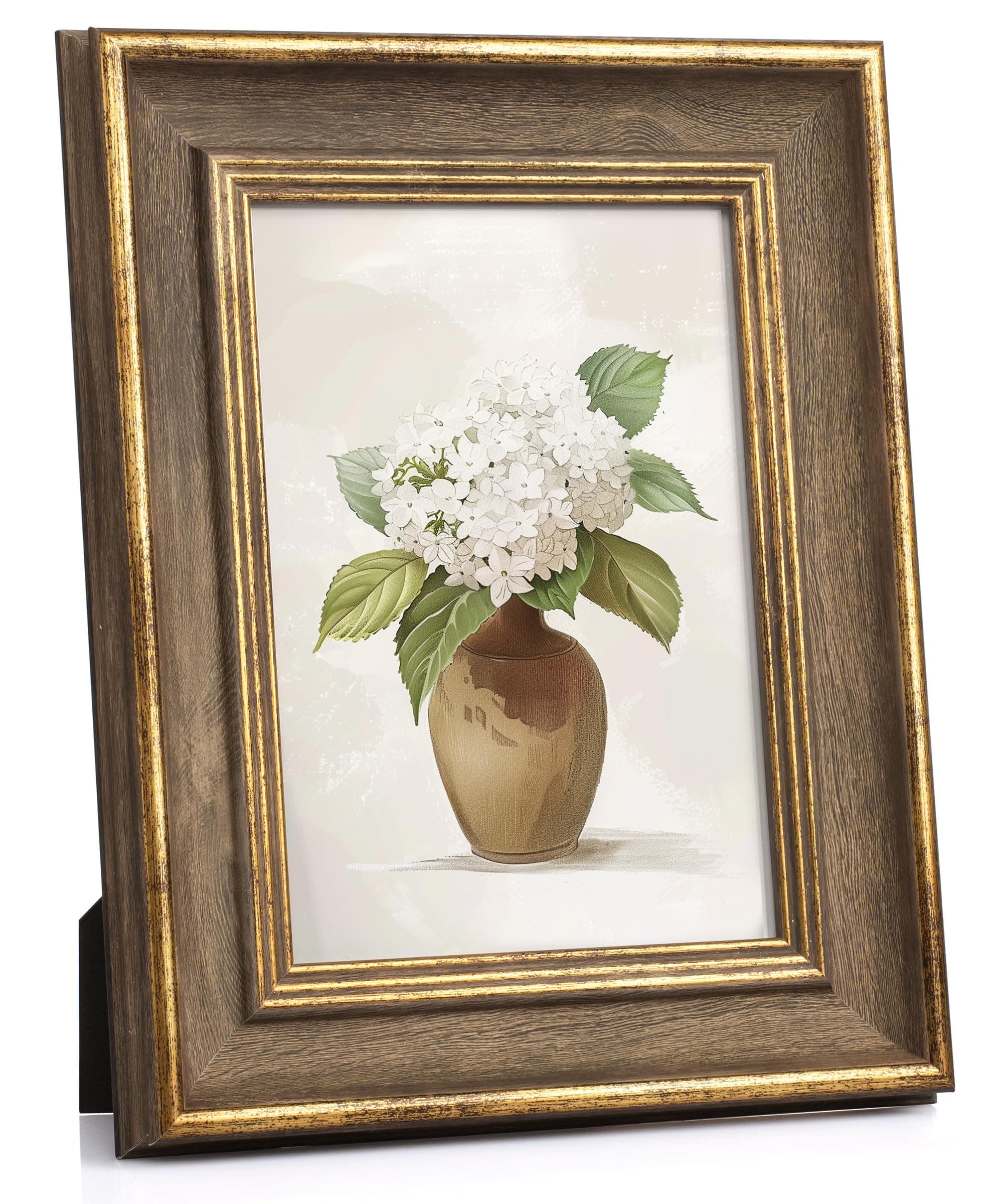 Afuly Photo Frame 7x5 Vintage Picture Frame 5×7 inch Wooden Gold Wedding Friends Birthday Family Women Christmas Gifts for Desk Tabletop Wall with Mounts Antique Retro Display Decoration