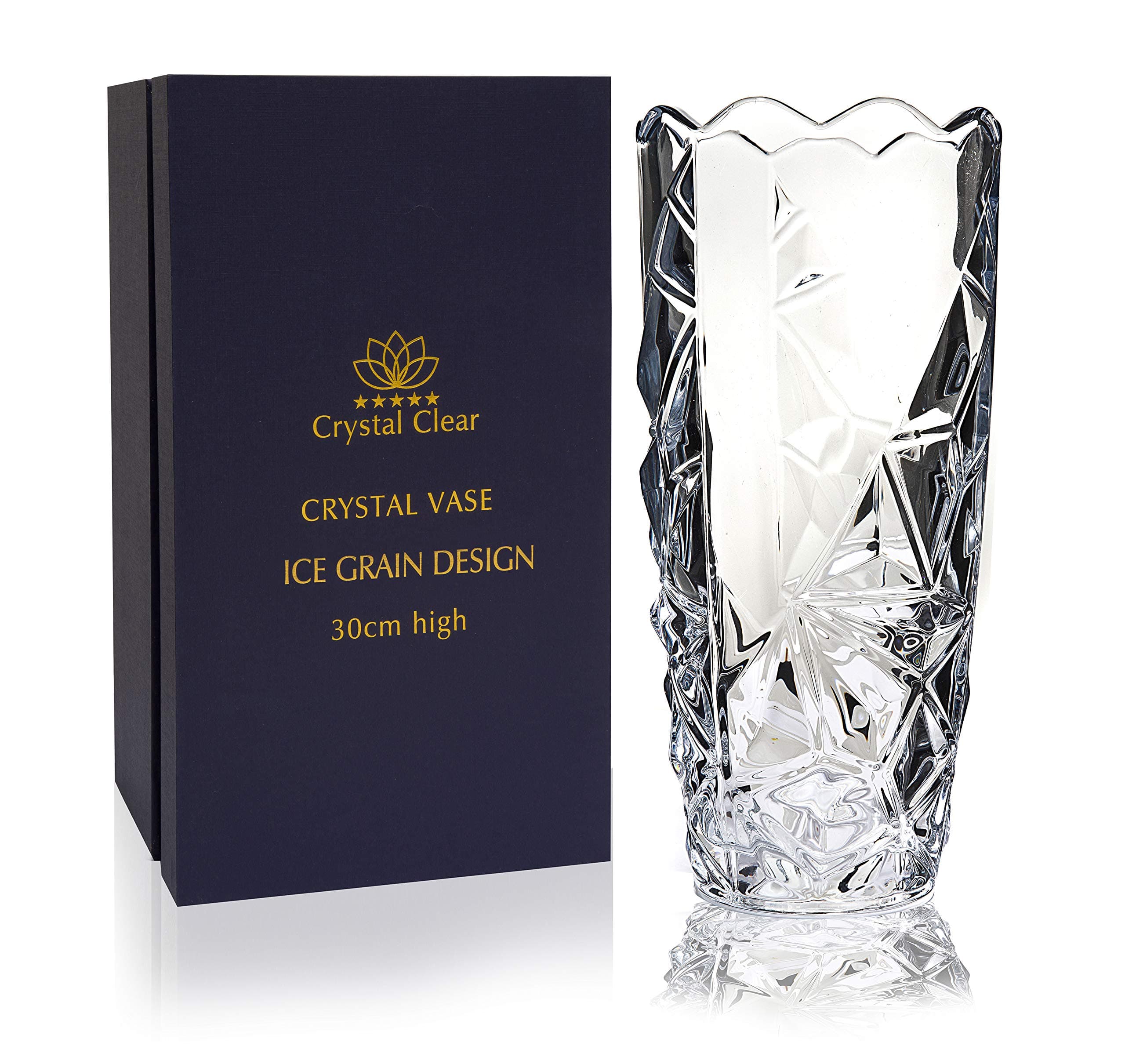 Crystal Vase,, 30cm high, For Flowers & Decor, Ice Grain Design, Eternal Love for Home Nice, Shiny, Adorable, Suitable For all Occasions, Perfect as a Gift,