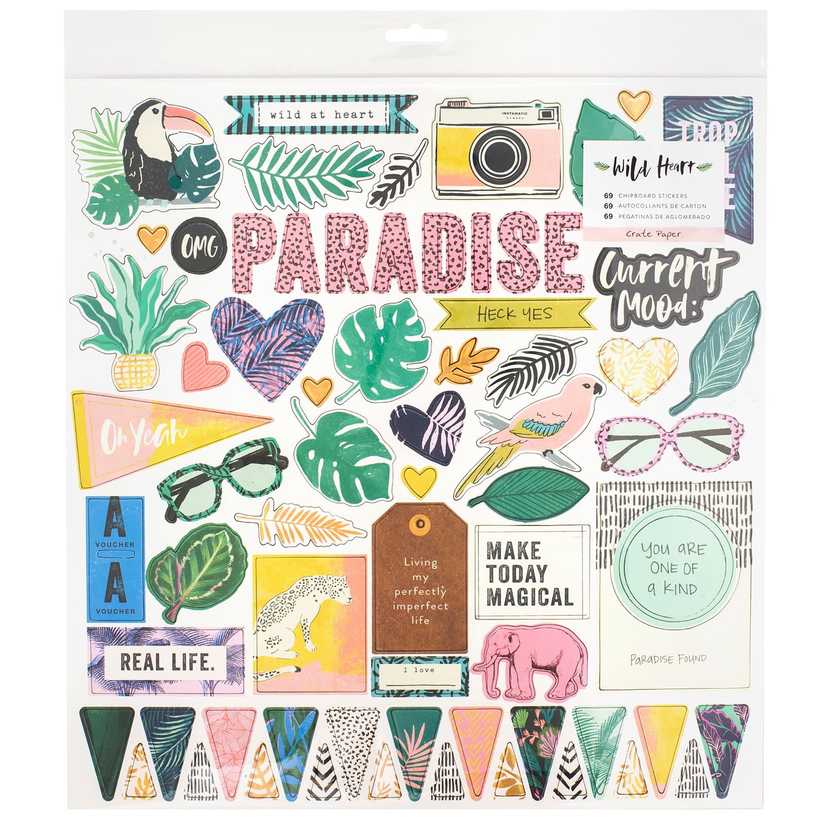 Crate Paper 69 Piece Wild Heart Chipboard Stickers, Multicolor