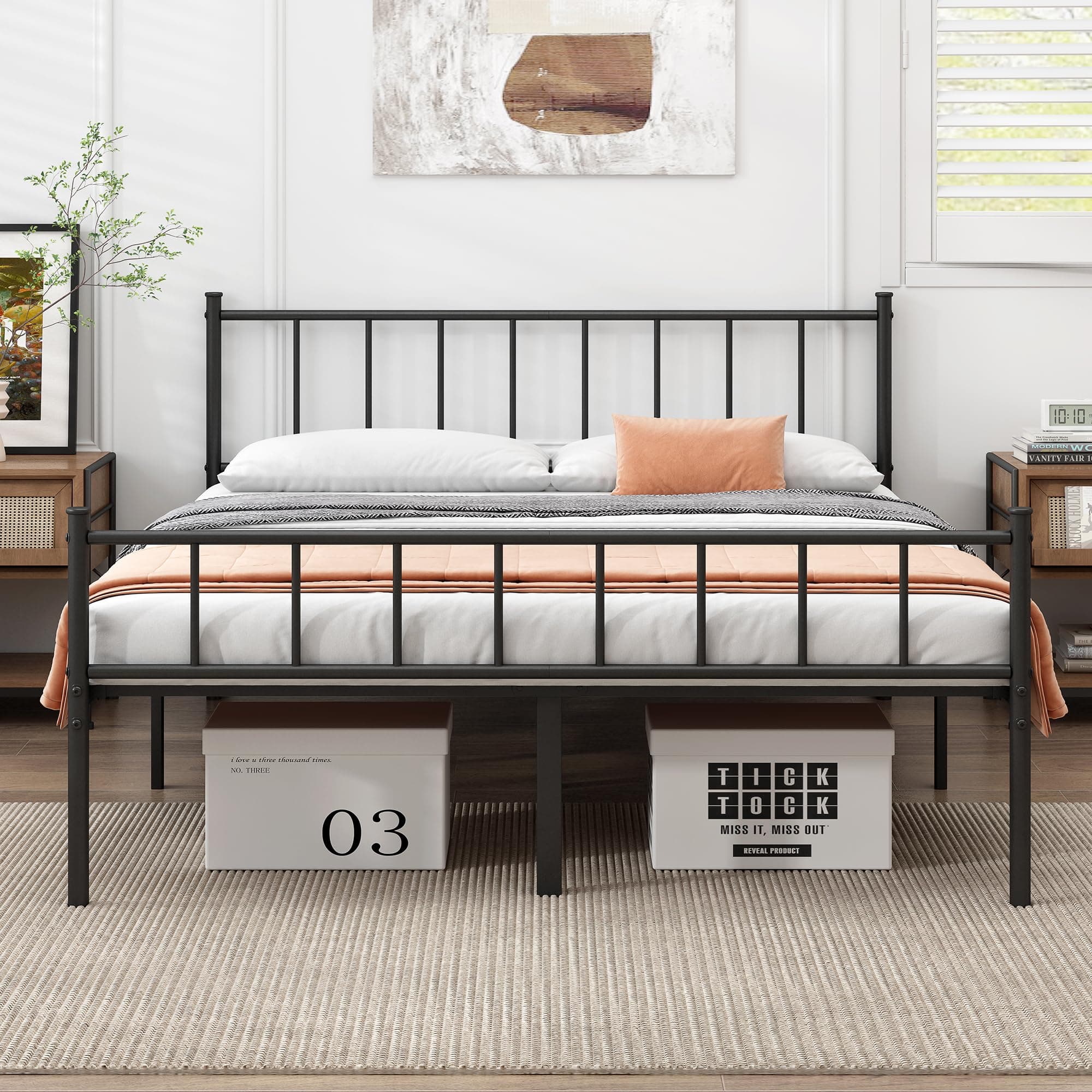 Queen Bed Frame-Classic Metal Platform Bed Frame,Mattress Foundation with Steel Slat Support,Under Foundation Storage,No Box Spring Needed, Easy Assembly, Queen Size