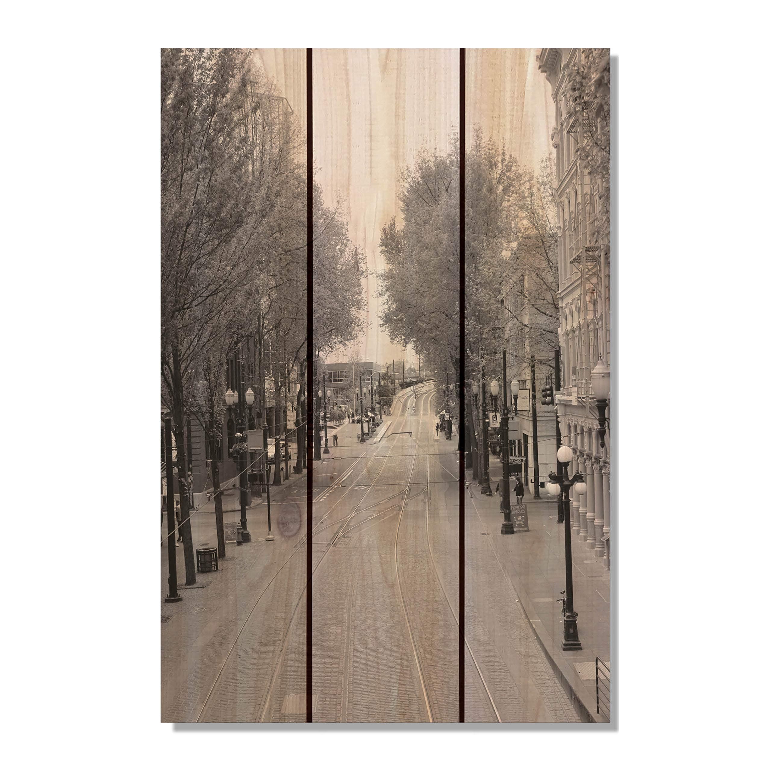 City Street 16-Inch by 24-Inch Inside/Outside Wall Art, Full Color on Cedar