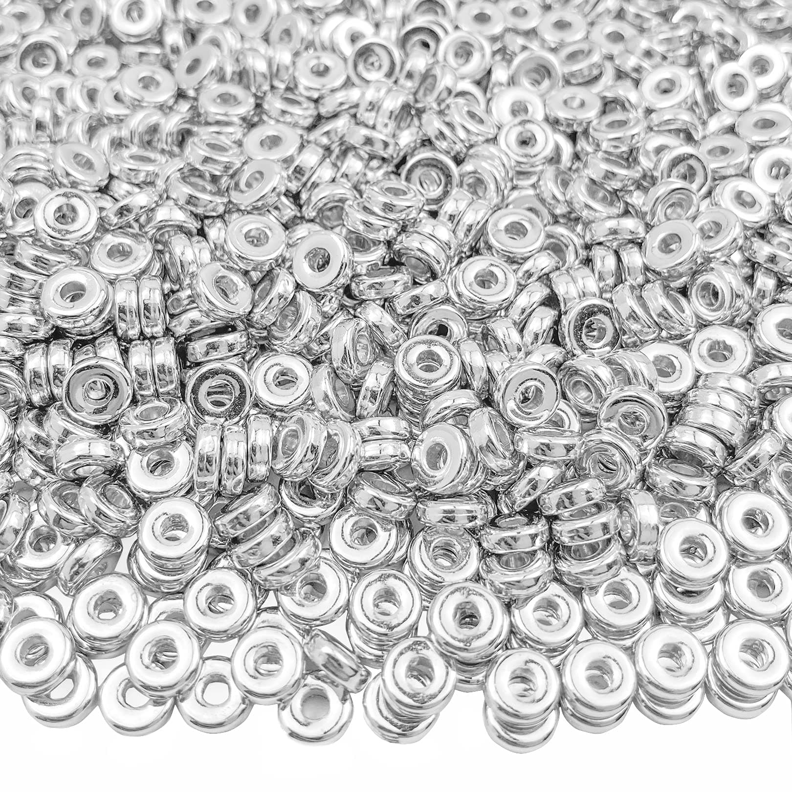 Mulutoo1200pcs 6mm Flat Disc Spacer Beads Round CCB Rondelle Beads Spacers for Bracelet Necklace Jewelry DIY Crafts Making (Silver)