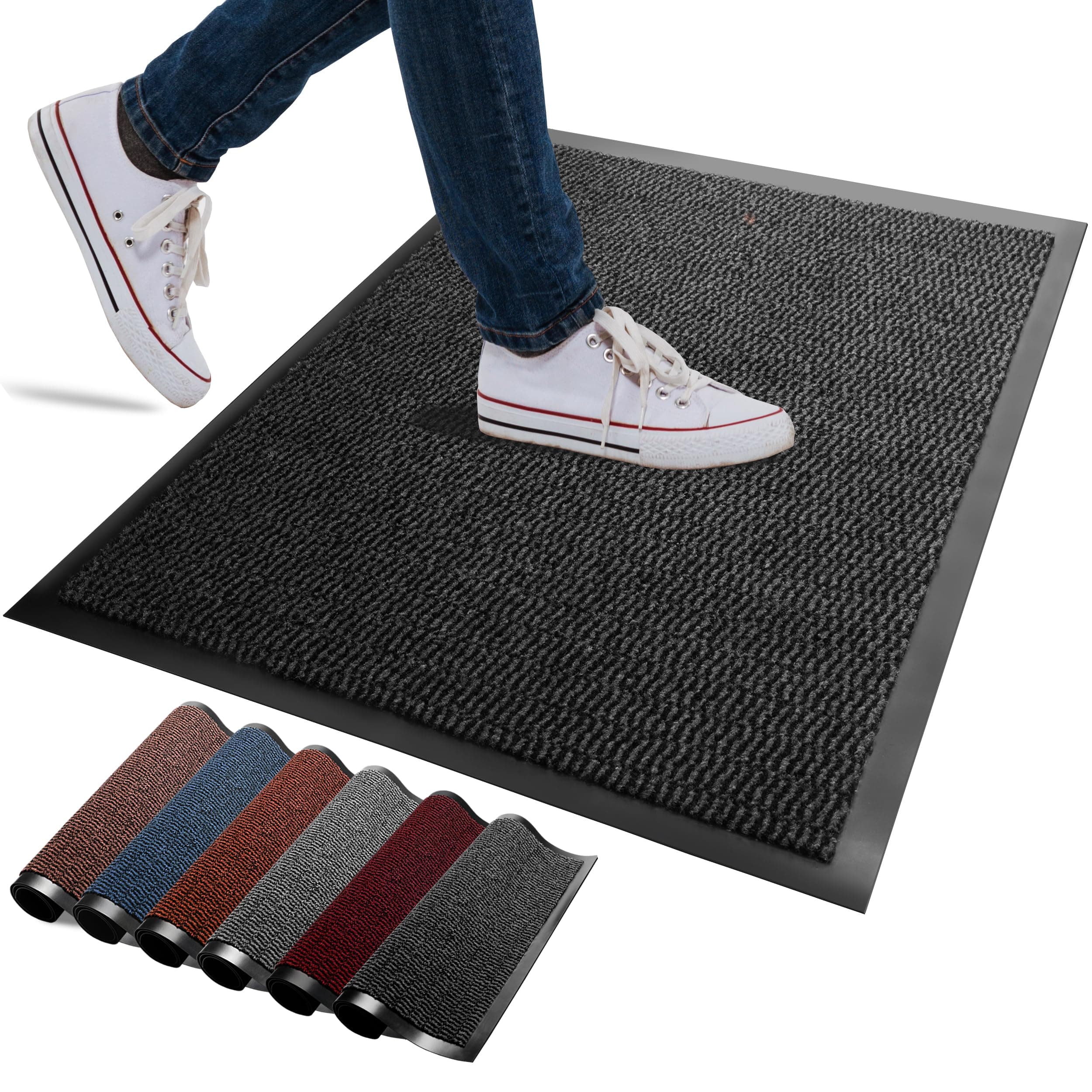 FB FunkyBuysWashable Door Mats Indoor & Outdoor - Non-Slippery Heavy Duty Doormats Indoor - Highly Absorptive Rubber Door Mat - Perfect for Kitchen, Home and Hotel Entrance (Anthracite, 40x60 CM)