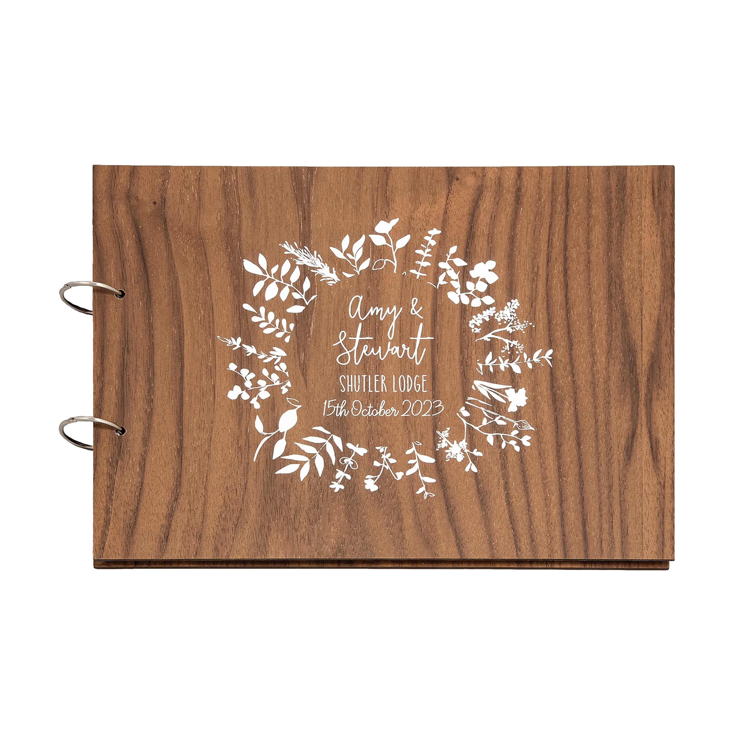 White circle personalised wedding day guestbook | wooden guest books the for reception | alternative rustic wood albums | blank paper card sign guests | message customised album | plain book