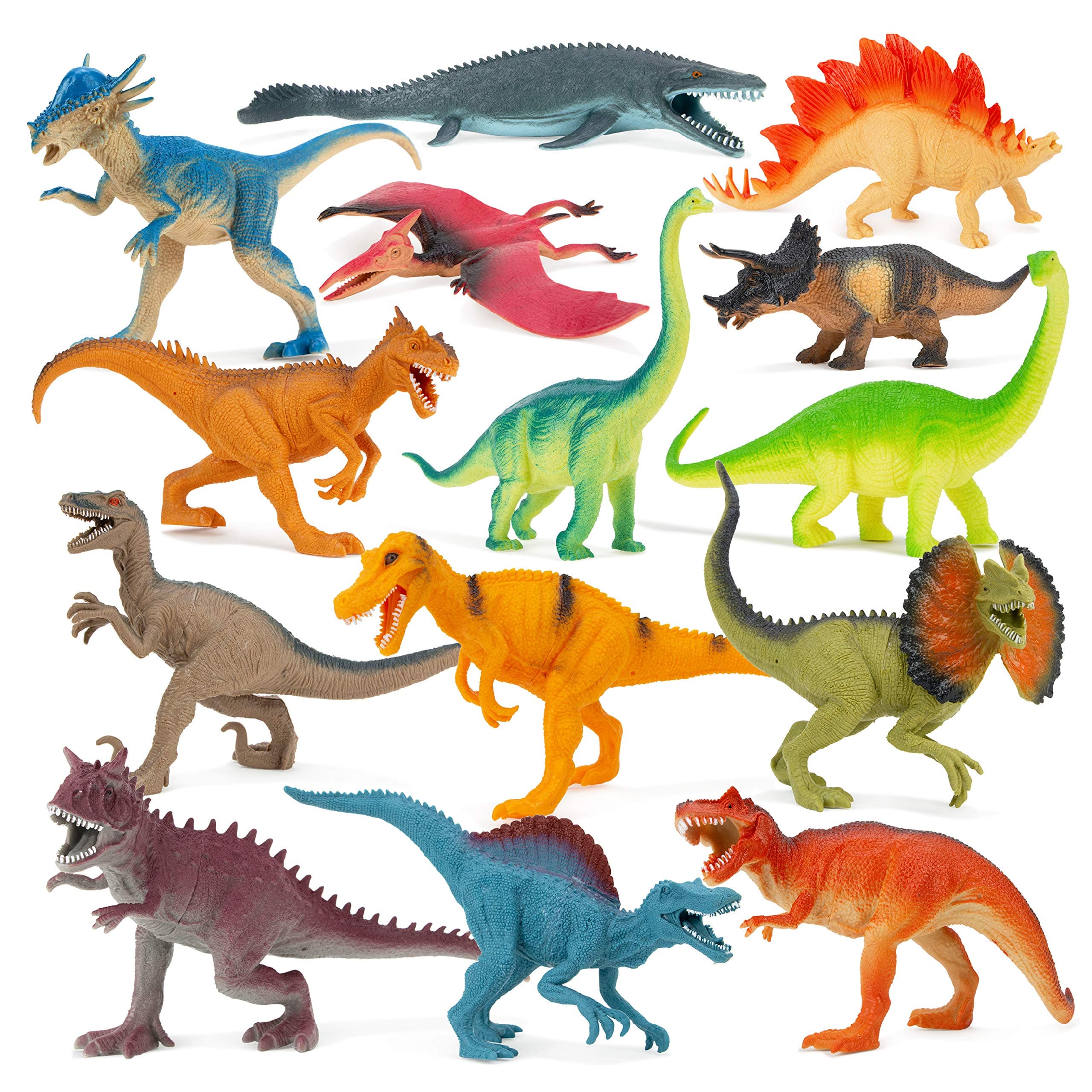 Boley 14-Pack Dinosaur Toys for Kids with Educational Booklet - 9" Realistic Dino Figures for Boys & Girls Ages 3+ - Includes T-Rex, Raptor, Stegosaurus, Triceratops, and More