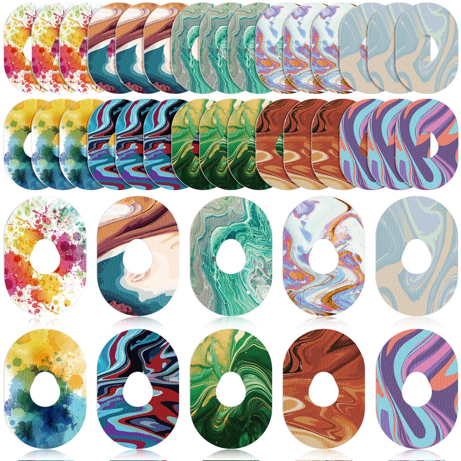 30 Pack Adhesive Patches Compatible with Dexcom G7 G6 CGM Tape Breathable Patch Pre Cut Adhesive Tape Stickers Sensor Covers, 10 Swirl Styles(Compatible with Dexcom G7)