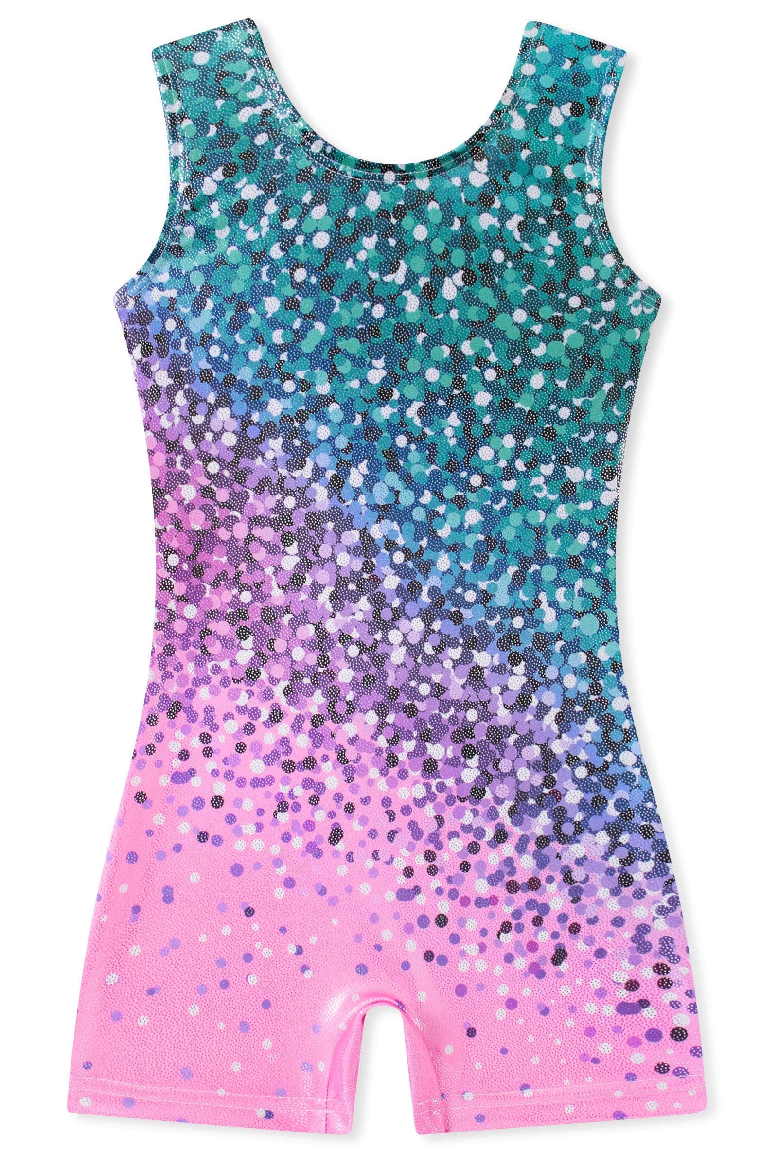 Funnycokid Girls Gymnastics Leotards with Shorts Sparkle Dance Unitards Mermaid Active Biketards 2-10 Years