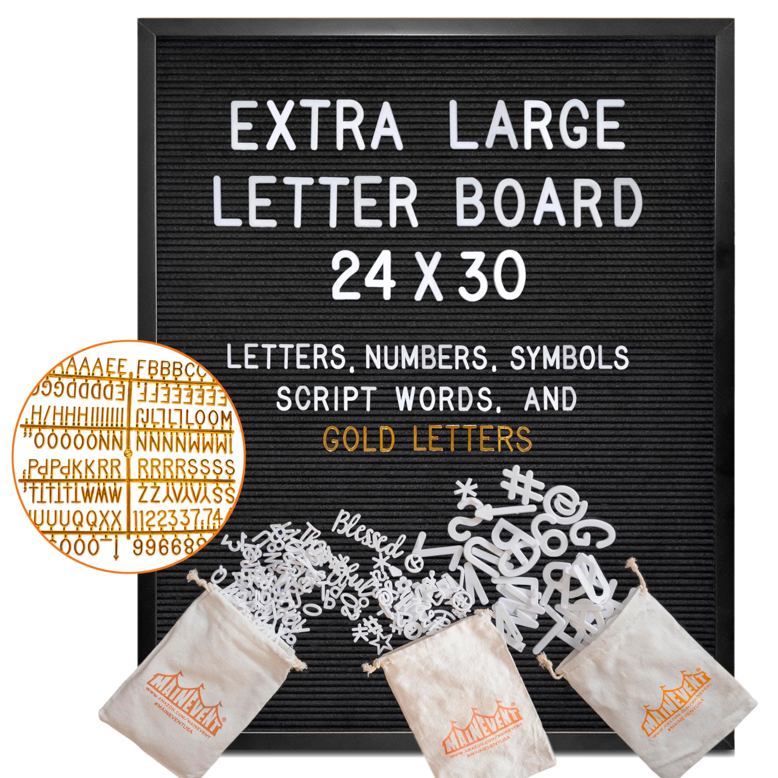 Black Felt Letter Board in Black Frame 24x30 Inch w/Gold Letters, Back to School Big Felt Board, Large Menu Board