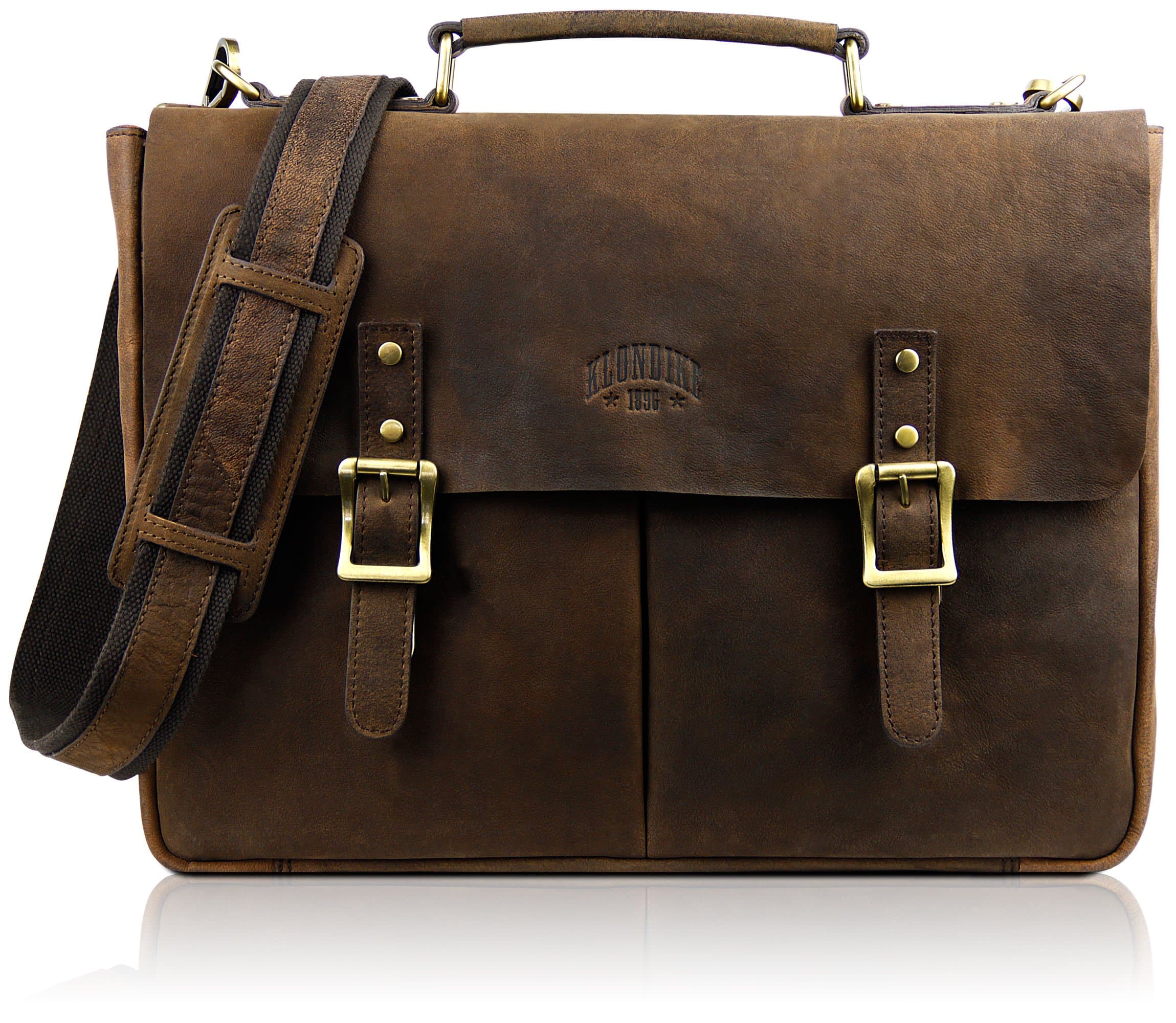 Klondike 1896 Barry Briefcase, Vintage Look Leather Satchel, Dark Brown