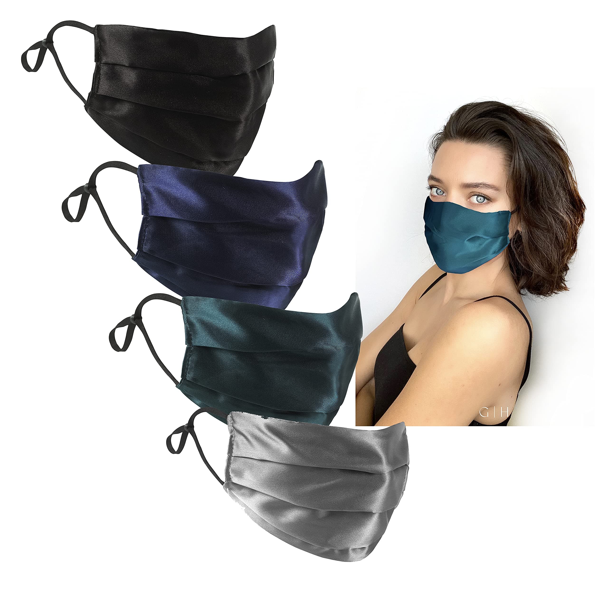 4pcs Silk Satin Face Mask Sensitive Skin Handmade in UK Double Layered With Adjustable Straps Washable Reusable UK