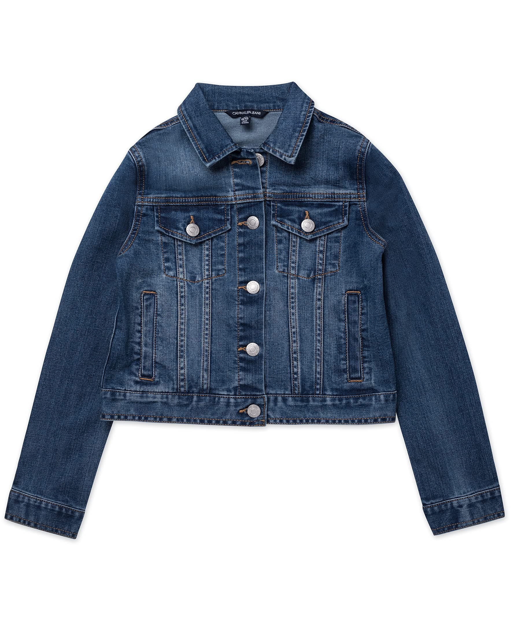 Calvin Klein Girls' Basic Jean Jacket, Stretch Denim with Button Closure, Casual Style