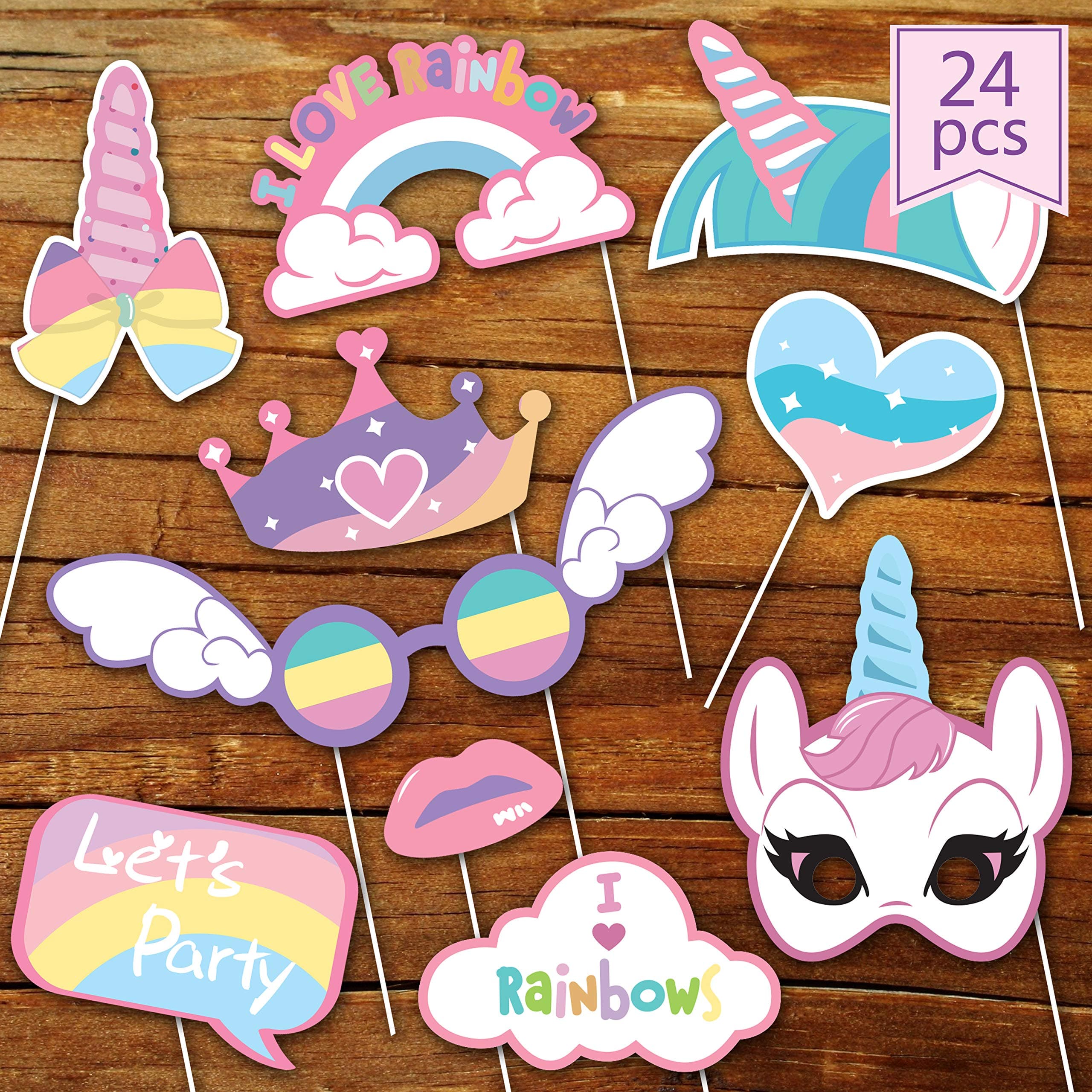 Unicorn Glitter Photo Booth Props for Unicorn Baby Shower Birthday Decoration Favors Supplies for Girl Kids by Lucky Party