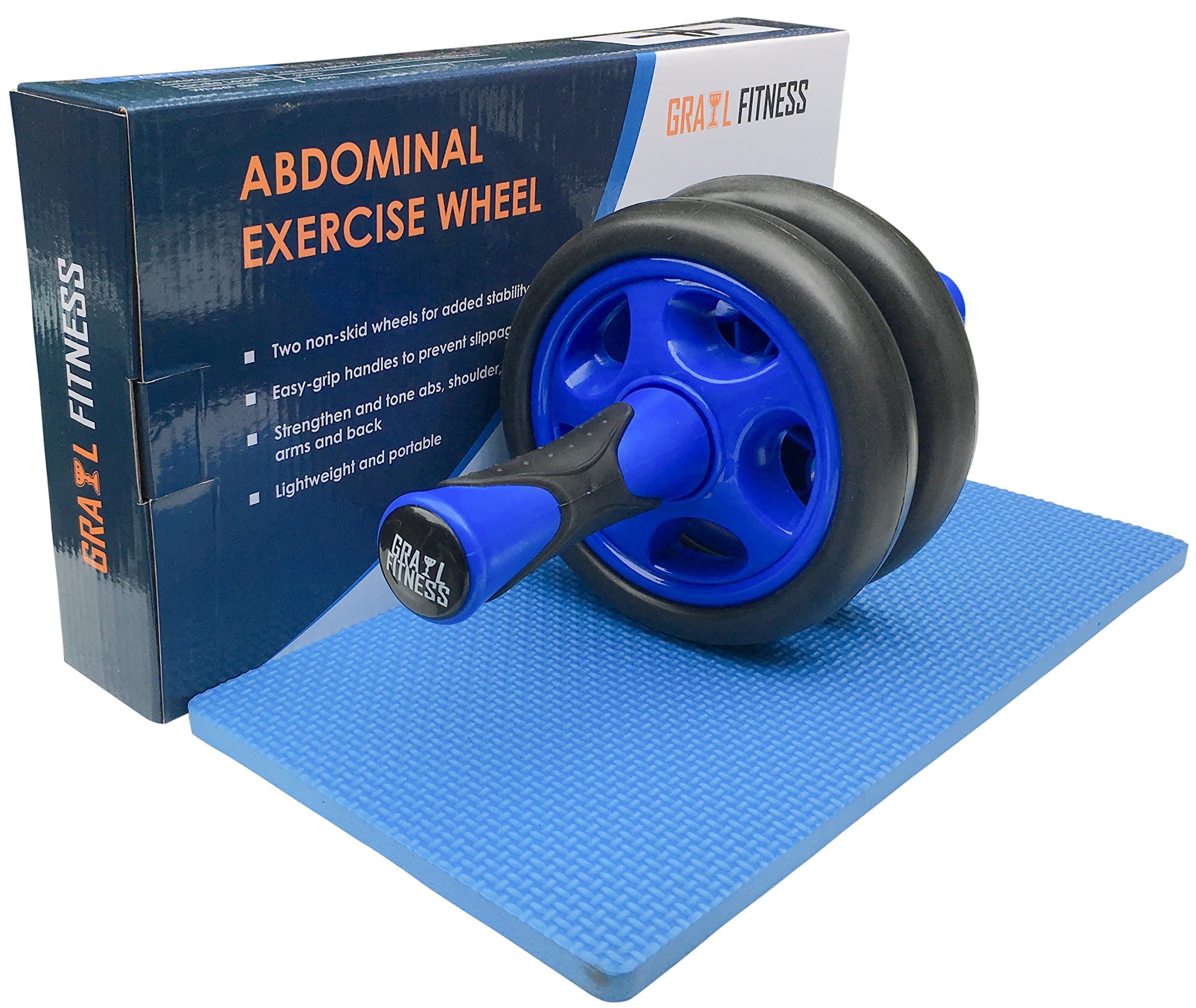 Grail Fitness - Dual Ab Roller Wheel with Mat for Abdominal Exercise and Fitness -Heavy Duty and Portable