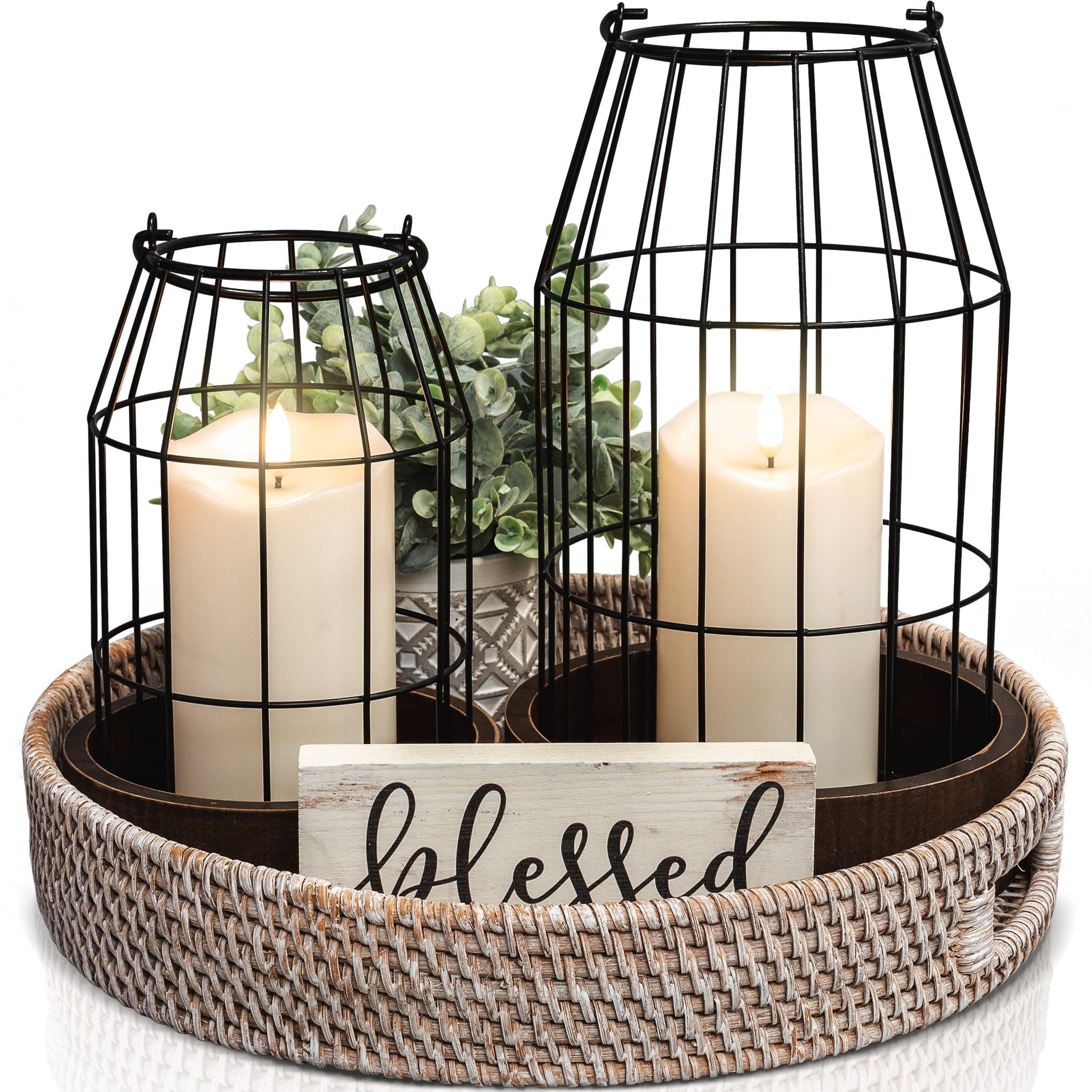 Rustic Farmhouse Lantern Decor - Stylish Decorative Lanterns for Your Living Room, Fireplace Mantle or Kitchen Dining Table - Modern Upscale Beauty for Your Entire Home - Brown