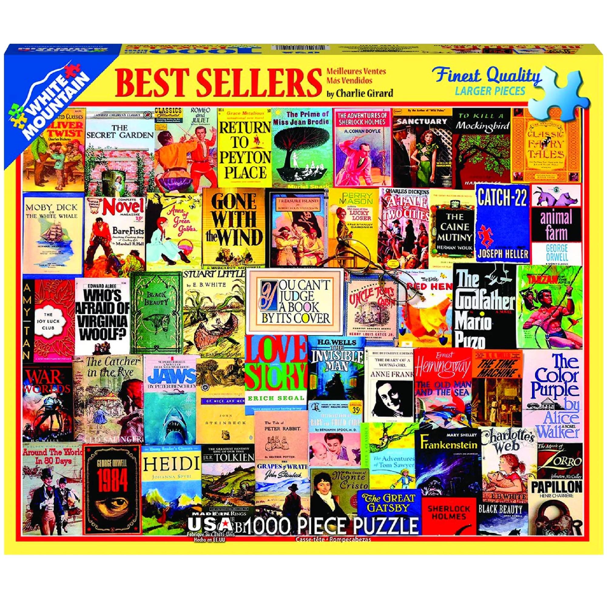 White Mountain Puzzles "Best Sellers", Vintage Book Covers Collage, 1000 Piece Jigsaw Puzzle