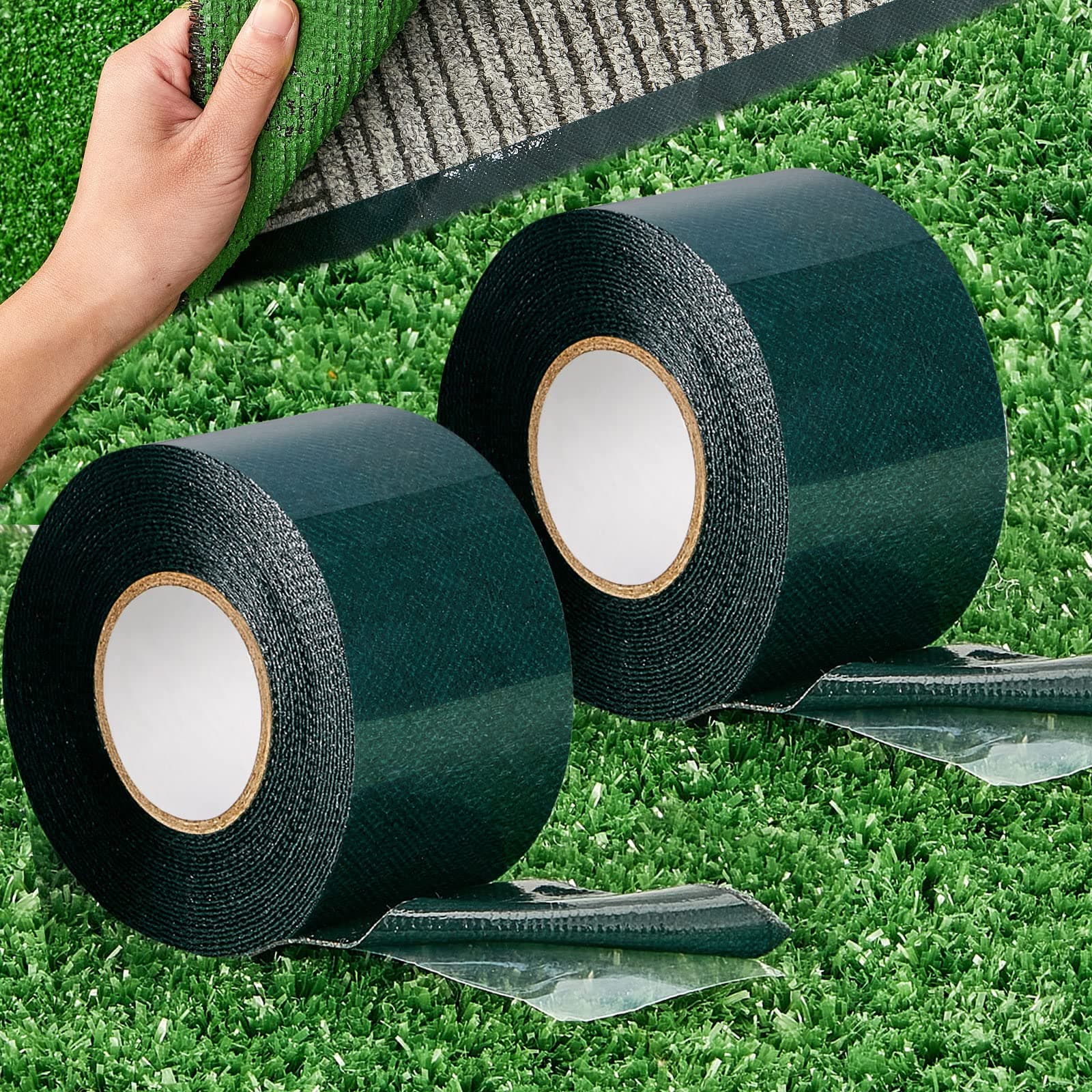 2 Rolls 2 in x 16.5 ft Double Sided Turf Tape for Artificial Grass Rug Self Adhesive Artificial Turf Tape for Lawn Garden Carpet Connecting Outdoor Carpet