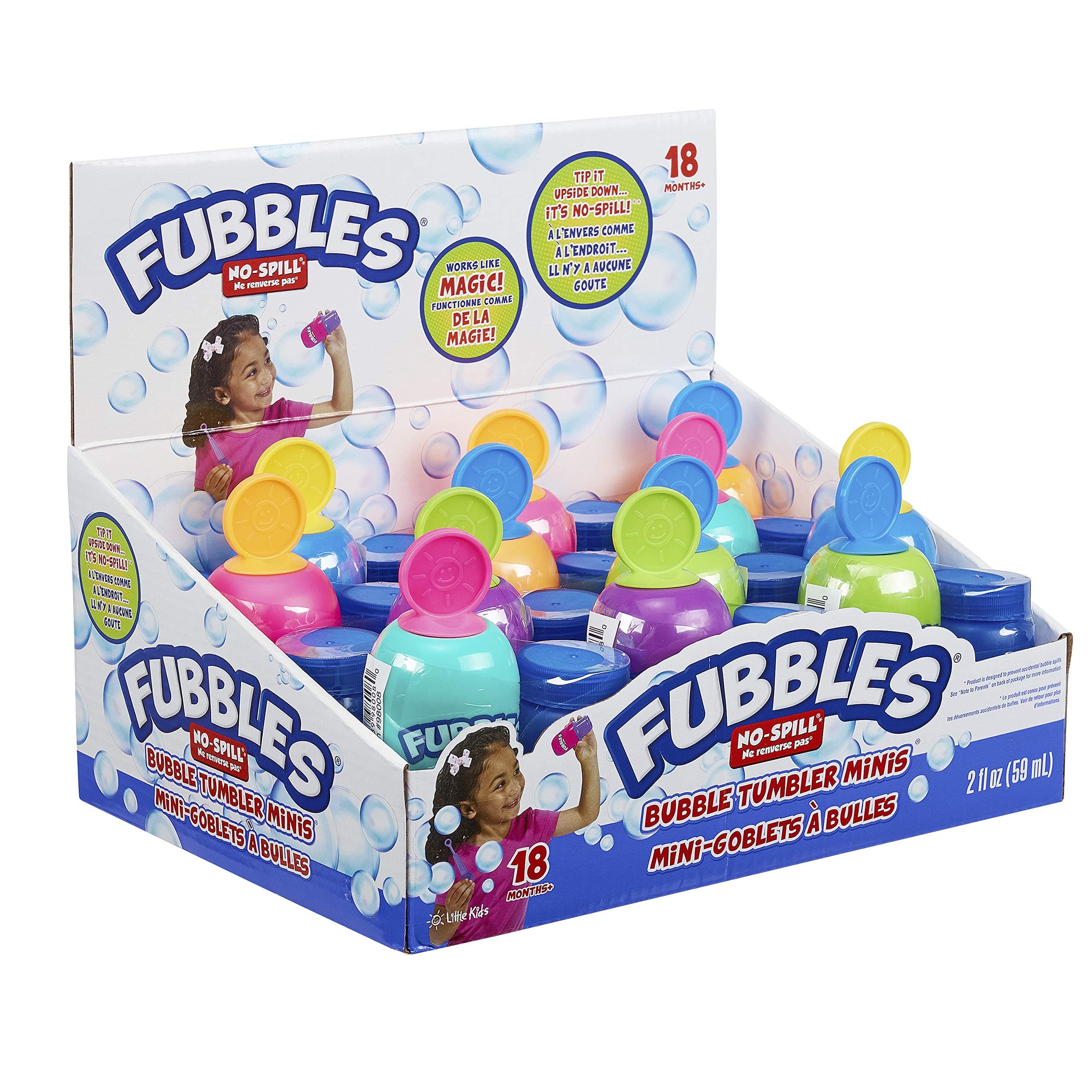 Fubbles No Spill Bubble Tumbler Minis Party Favor 12 pack | Bubble toy for babies toddlers and kids | Includes 2oz bubble solution and a wand per bottle (assorted colors)