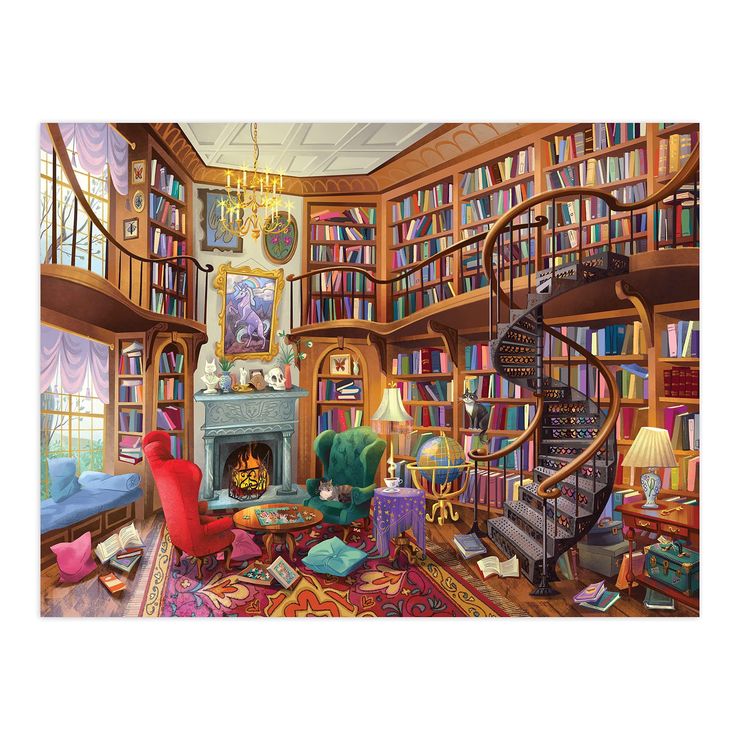 Cozy Library Pass Along Puzzle – 500-Piece with Shiny Foil Accents & Easel-Style Storage Box — Log Your Time Then Pass This Puzzle Along to Friends — for Kids Ages 8 & Up