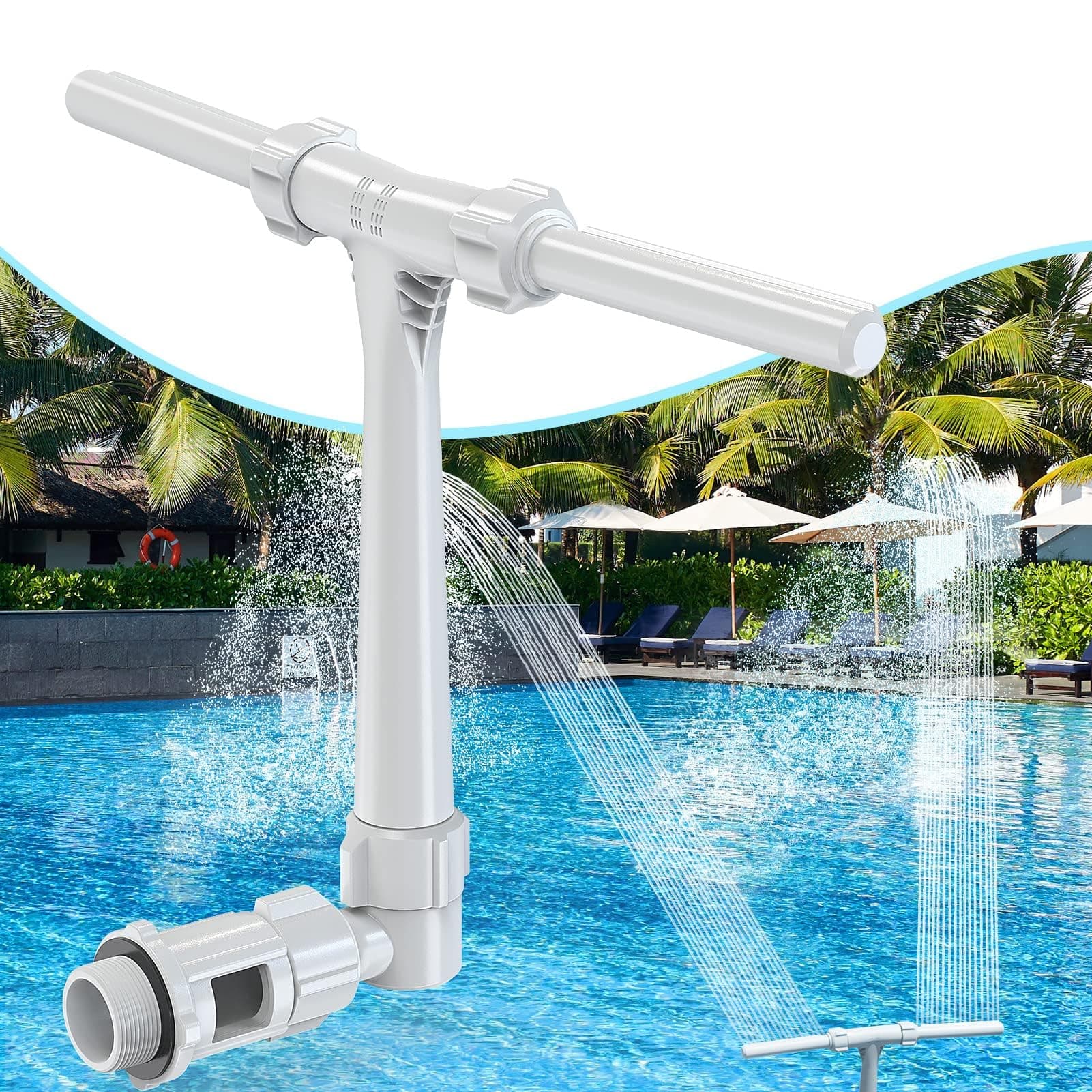 Poolhacker Pool Fountain - Dual Spray Water Fountains for Above Ground/Inground Pools, 2-in-1 Adjustable Waterfall Pool Sprinkler Fountain for Cooling & Relaxation, Swimming Pool SPA Accessories