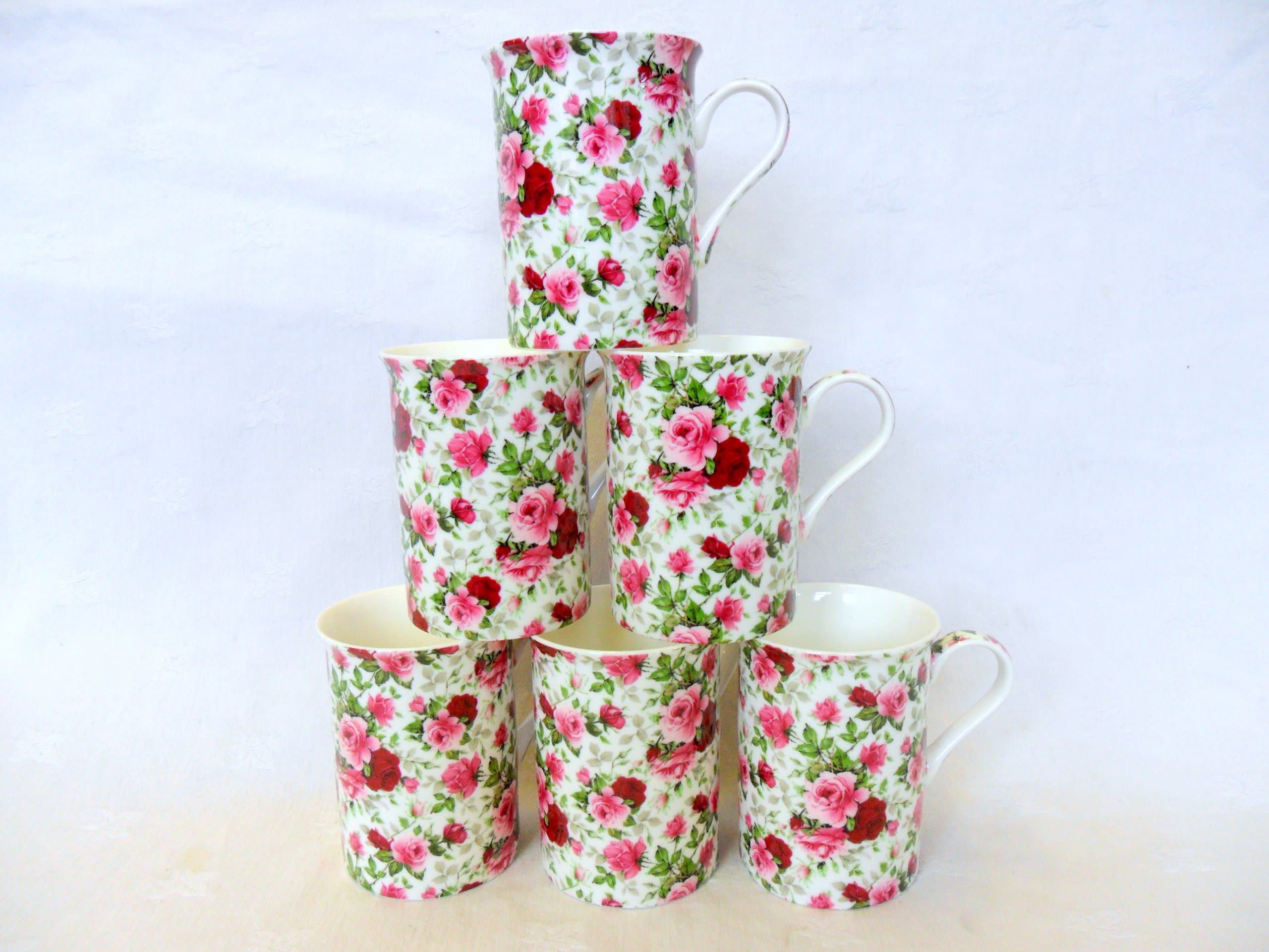 Set of 6 China 10oz Mugs in Summertime Design