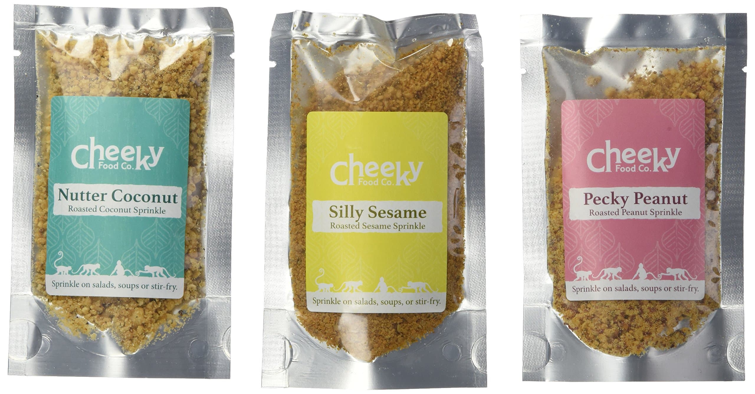 Cheeky Food Mixed Bag of Savoury/Spicy Seeds and Nut Sprinkles Coconut/Sesame/Peanut 25-35 g (Pack of 6)