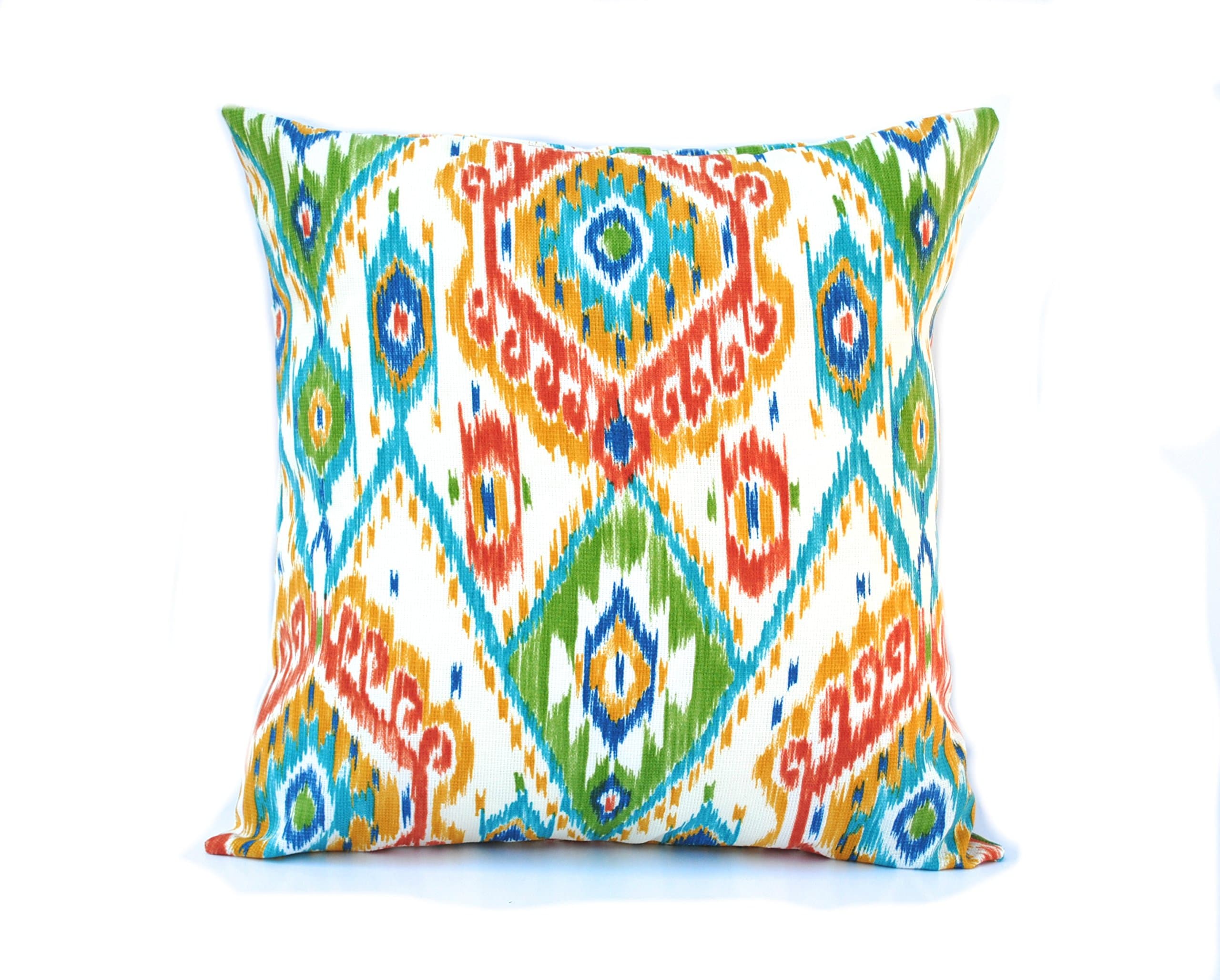 That Dutch Girl 1 Ikat Blue Green red Patterned Pillow Cover, 18x18 Cushion, Outdoor Pillow, Decorative Pillow, Accent Pillow, Blue Pillow, Pillow case