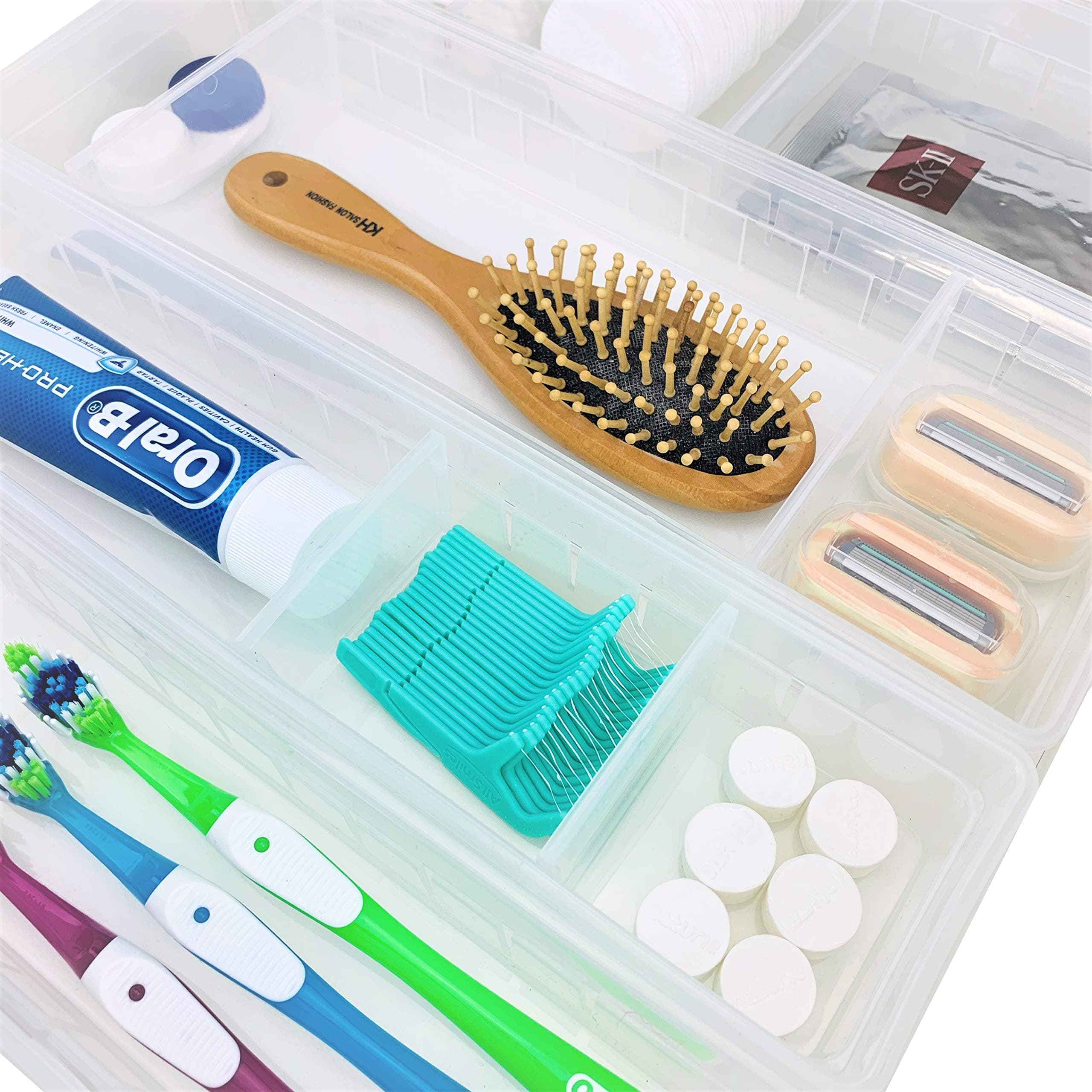 WOWGANISER Drawer Organizer for Makeup Bathroom Organizer Vanity Storage, 12 Adjustable Dividers, Clear Plastic, Set of 4 Trays (2 Big and 2 Small) 13.8"Length