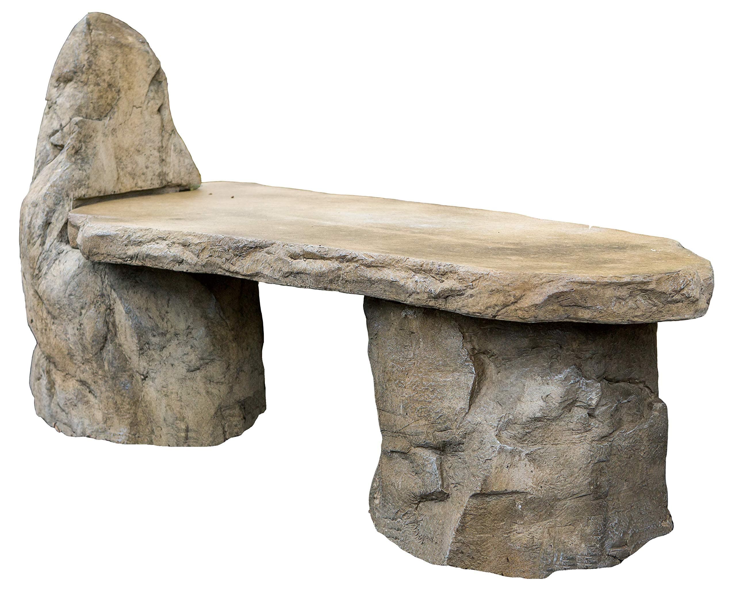 Athena Garden Basalt Stone Boulder Bench with Back, Cast Stone Rustic Lounge Bench, Outdoor Garden Patio Bench, 3 Piece Hand Sculpted Rock Garden Bench Outdoor Decor