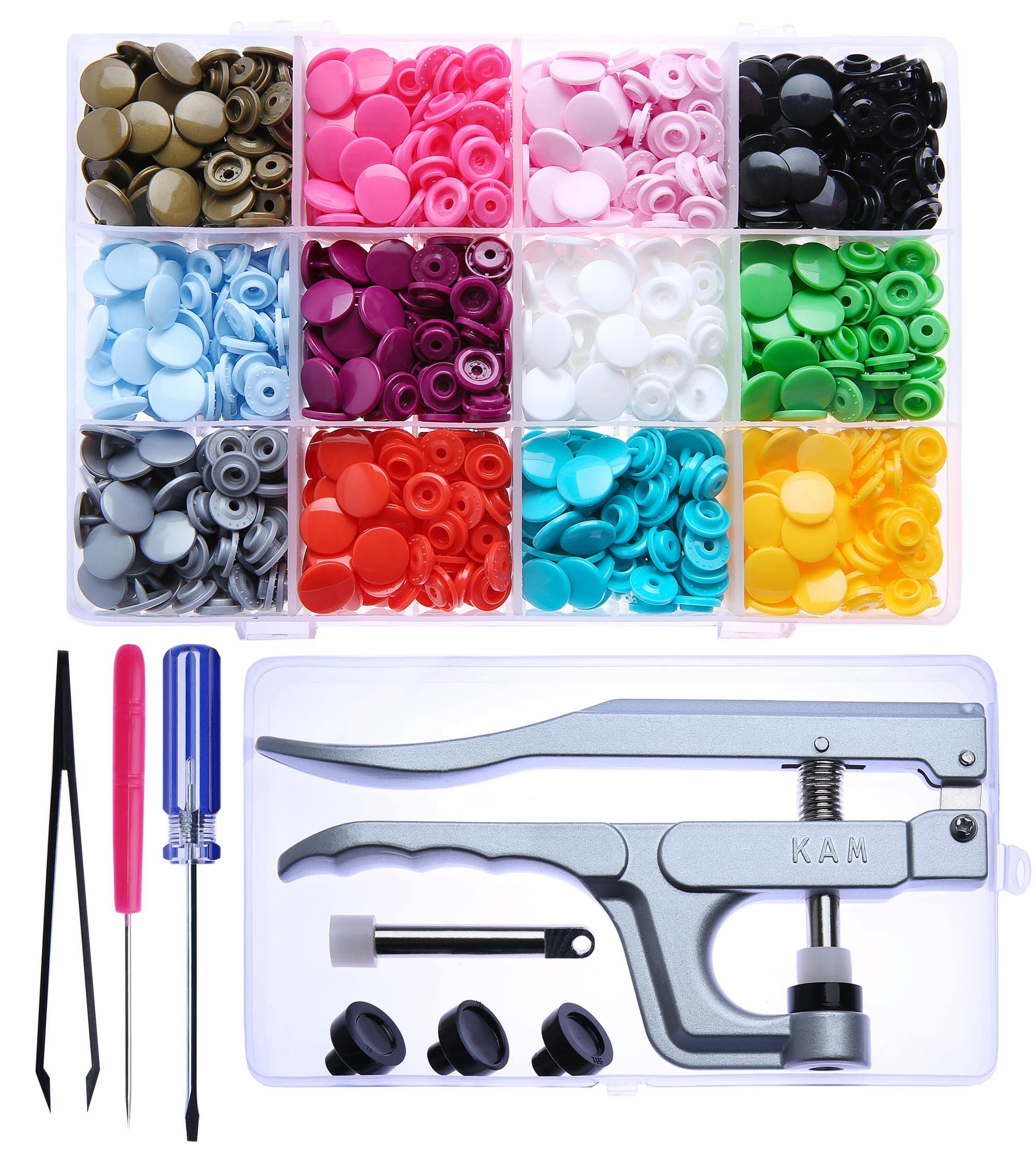 Seawhisper Original KAM Snaps Starter Fasteners Kit -360pcs KAMsnaps Size 20 + Snap Pliers for Crafts Clothing