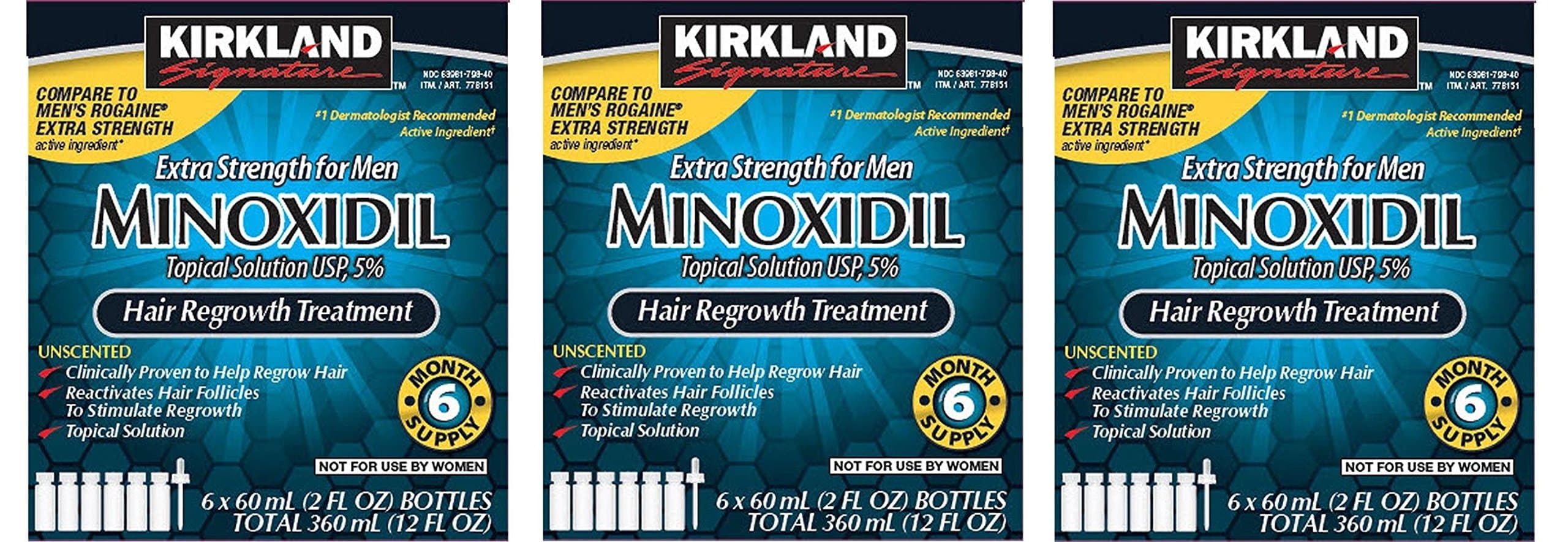 Minoxidil 5% Extra Strength Hair Loss Regrowth Treatment Men, 3 Pack (6 Months Supply)