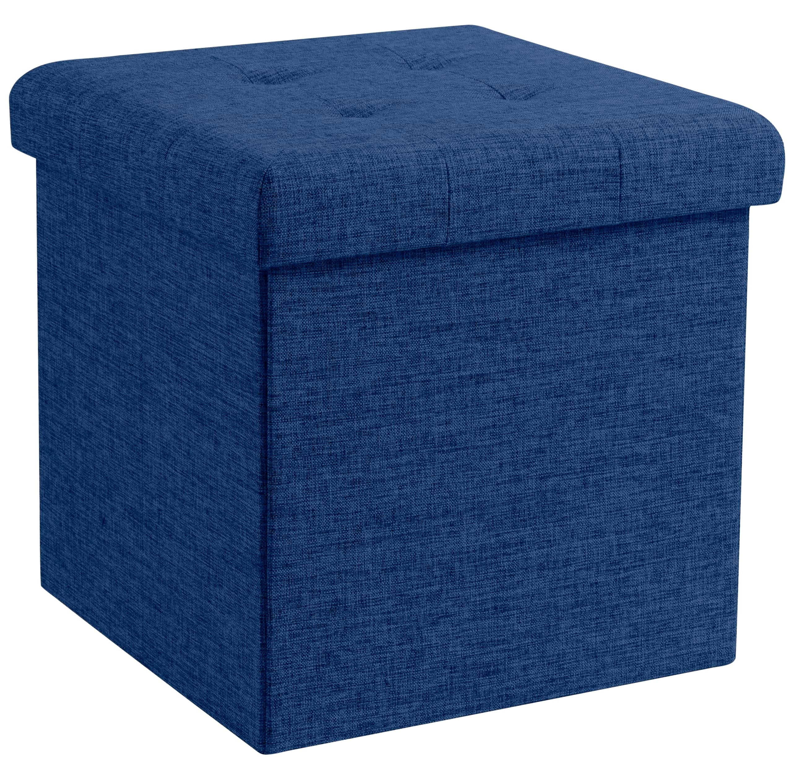Navy : Ellington Home Foldable Tufted Linen Storage Ottoman Cube Foot Rest Stool/Seat - 15" x 15" (Navy)