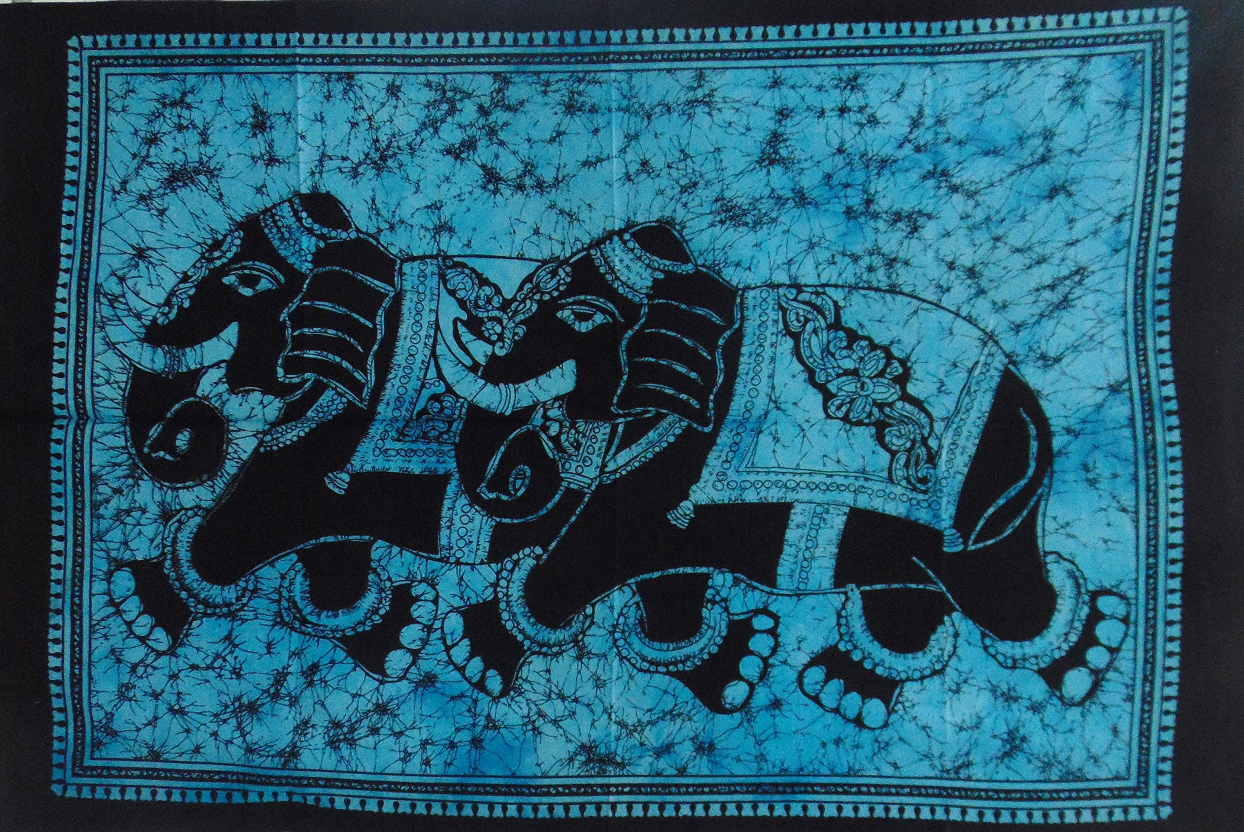 Tapestry Bazar Battik Double Elephant Mandala Psychedelic Gypsy Hippie Boho Bohemian Cotton Wall Hanging Room Lounge Window Decoration (Turquoise, 40 X 30 Inches)