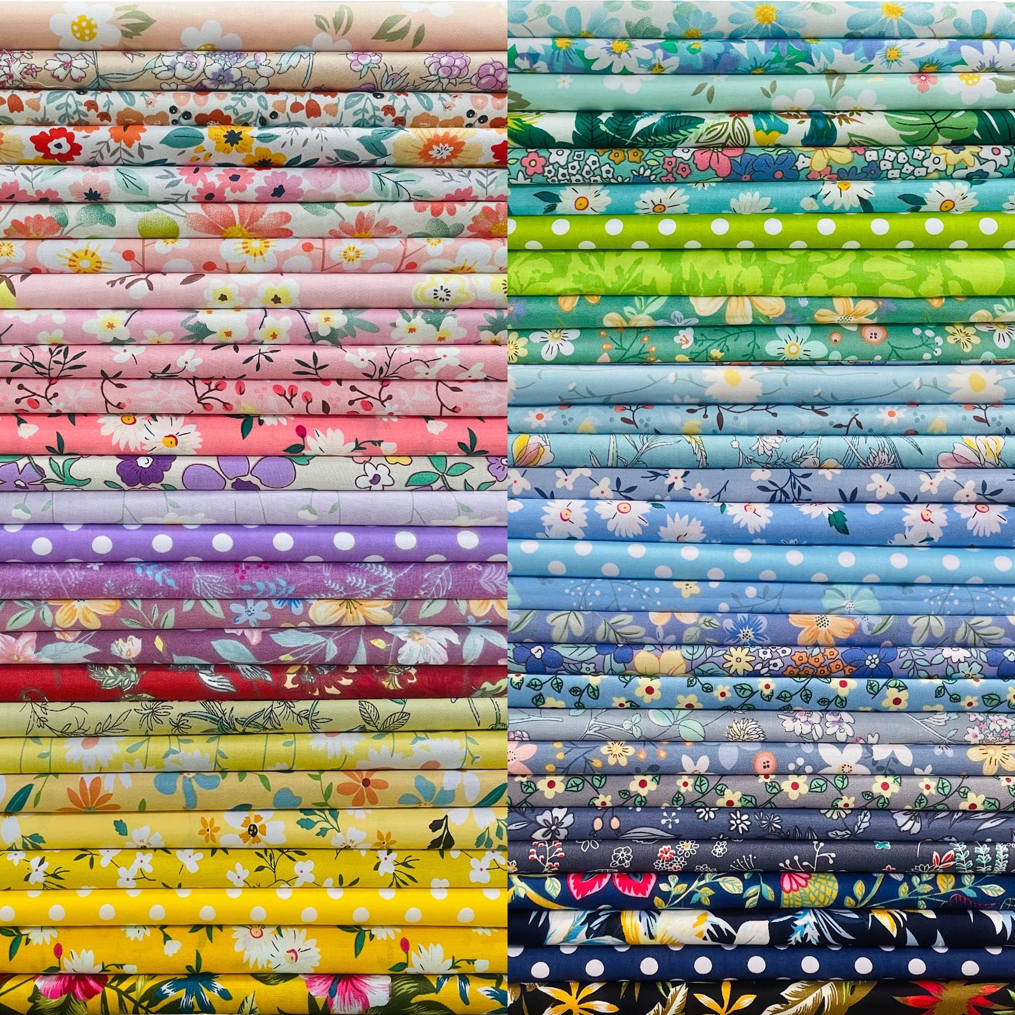 8" x 8" 50 PCS 100% Cotton Sateen Fabric Bundles for Quilting Sewing DIY & Quilt Beginners, Multicolor Floral Pattern