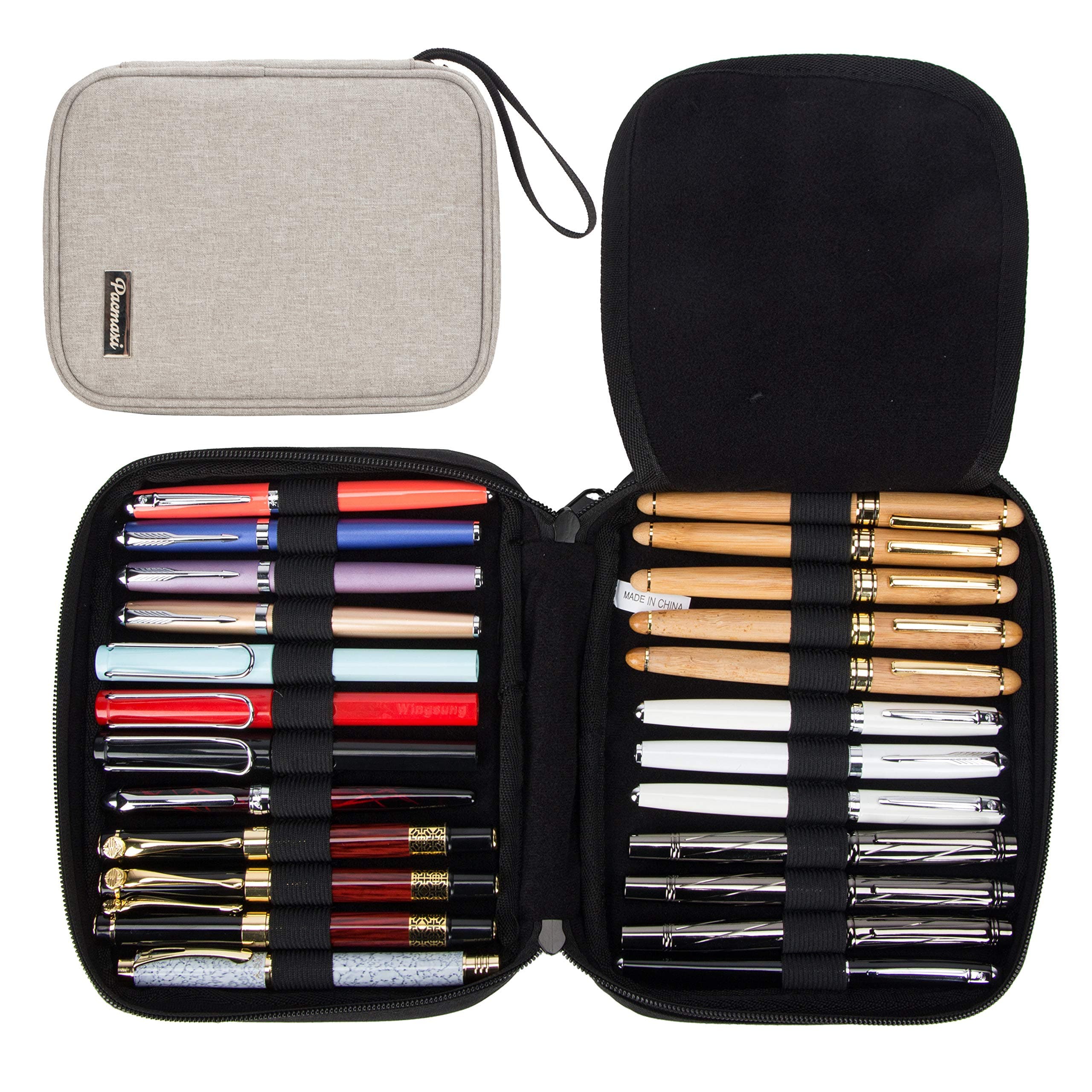 24 Fountain Pen Collector Organizer, Rollerball Pen Display Case Storage, Pencil Case Holder Bag, Ballpoint Pen Carrying Box Bag Storage (Grey1)