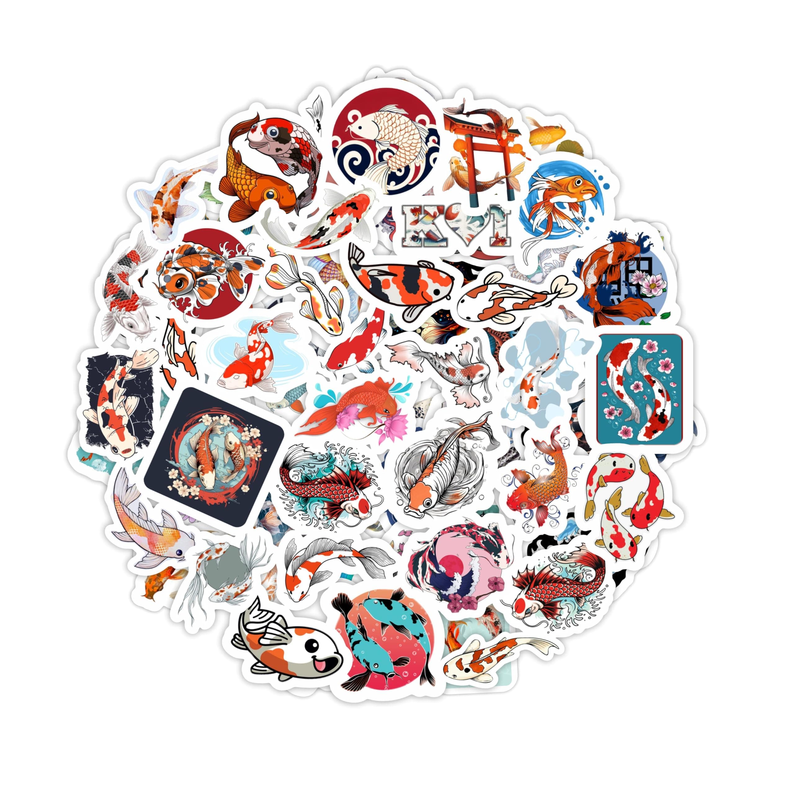 BulbaCraft Koi Fish Stickers for Water Bottle and Laptop - Koi Fish Party Supplies & Decorations, Waterproof Vinyl Decals, Japanese and Nature Stickers, Gifts for Women & Men