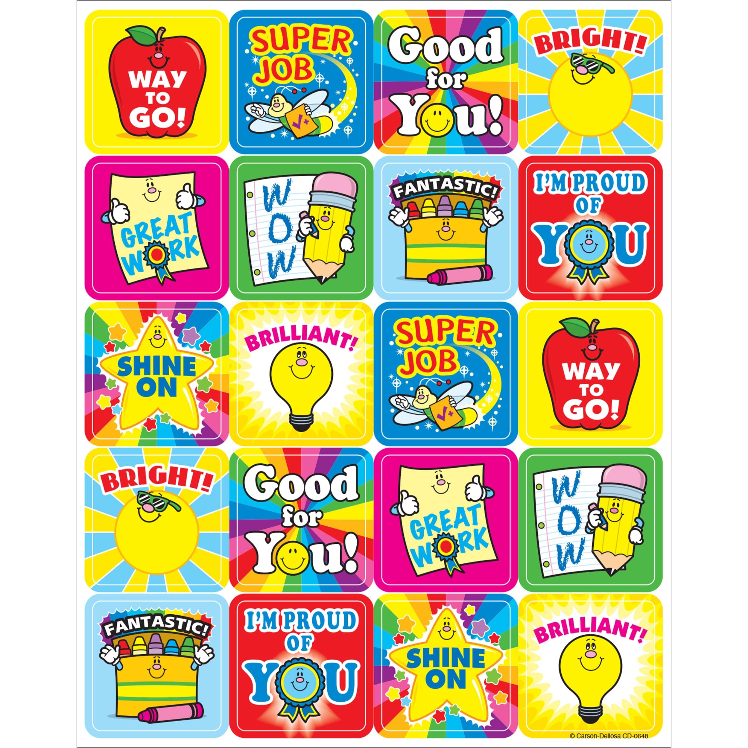Carson Dellosa Winning Words Stickers - 120pc Way to Go, Brilliant, Super Job, Shine On Colorful Fun Classroom Teacher Motivational Rewards, Awards, Incentives, Prizes, Good Work