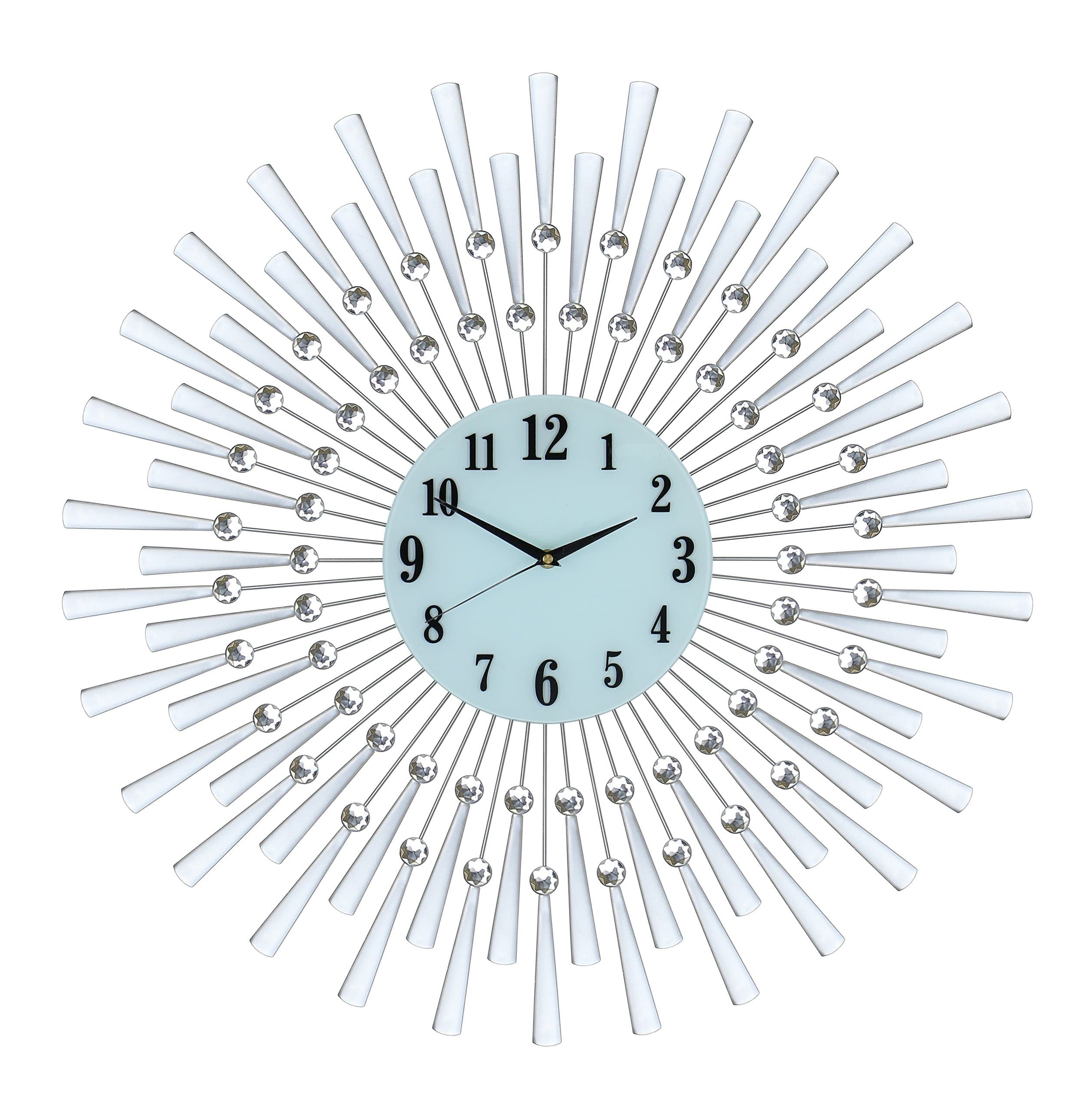 Large Silver Spoke Sunburst Wall Clock with Crystal Accents