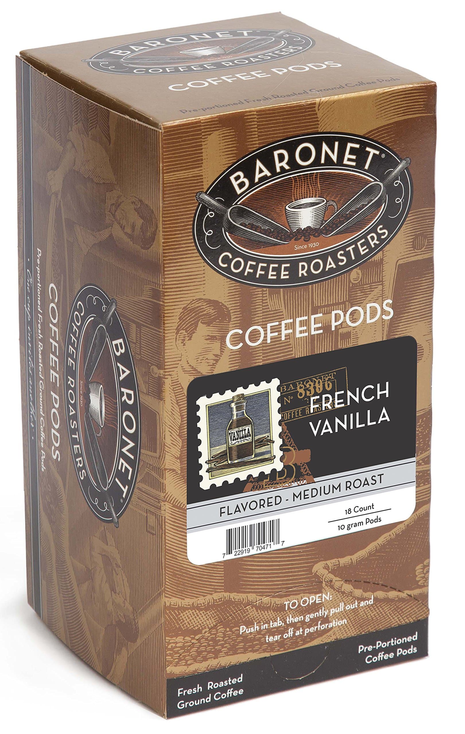 Baronet Coffee French Vanilla Medium Roast, 18-Count Coffee Pods (Pack of 3)