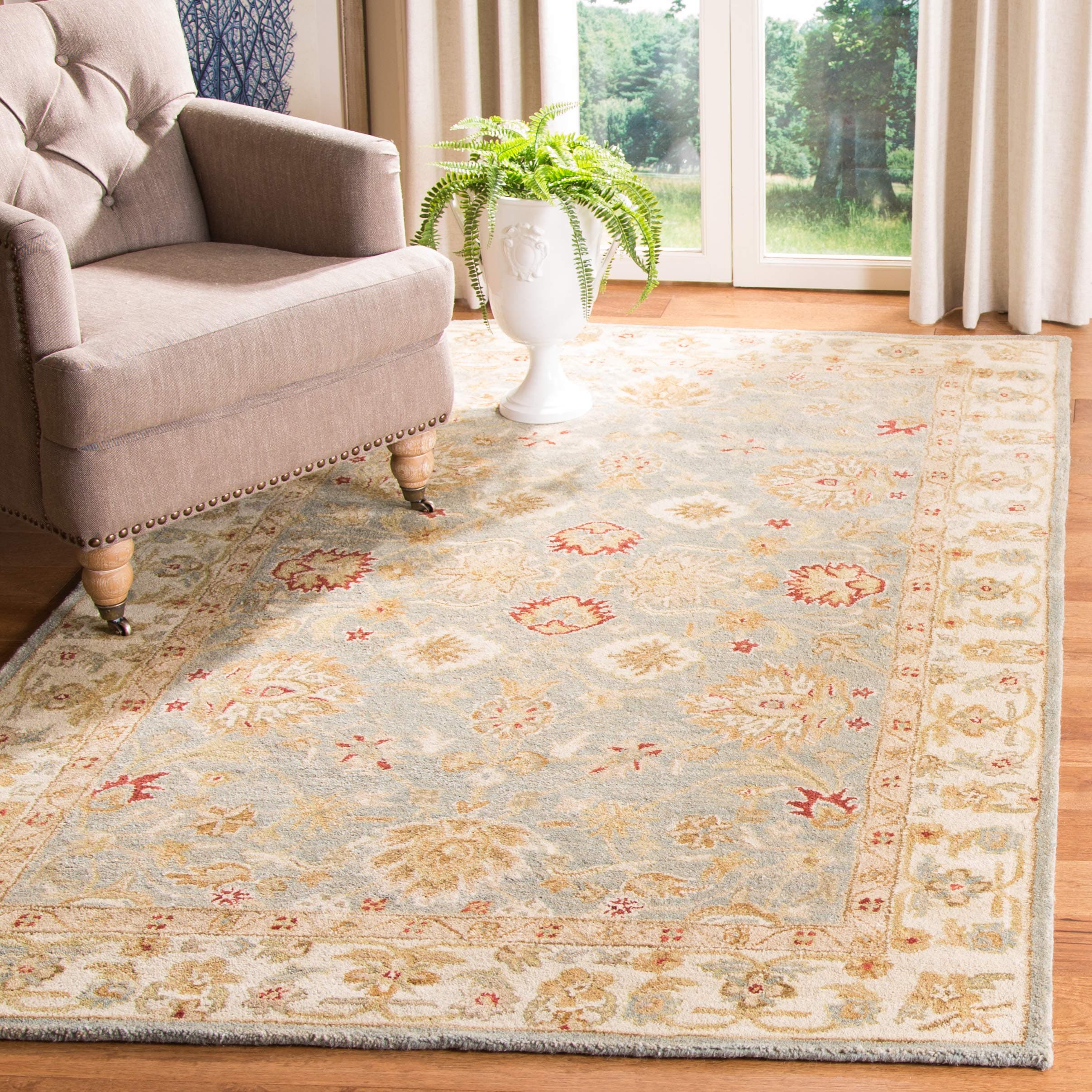 SAFAVIEH Antiquity Collection 5' x 8' Grey Blue / Beige AT822A Handmade Traditional Oriental Premium Wool Area Rug