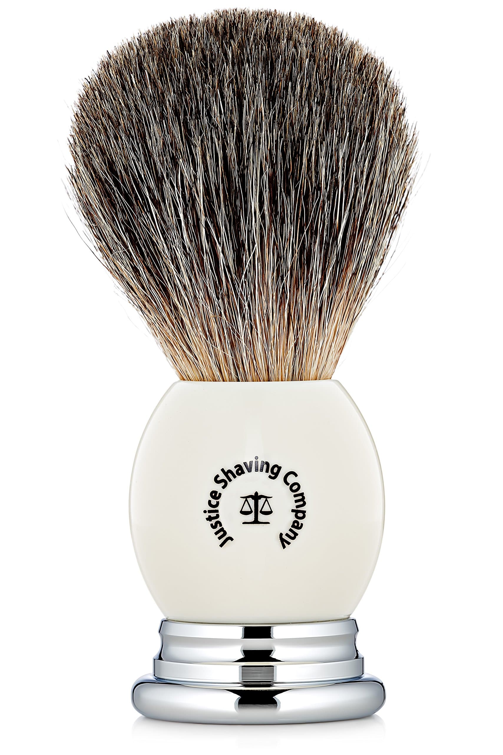 Justice Shaving Company Pure Badger Shaving Brush - Exquisite and Affordable Addition to Your Wet Shaving Set - Genuine Badger Hair Shaving Brush - Optimal Shave Brush for a Classic Wet Shave (White)