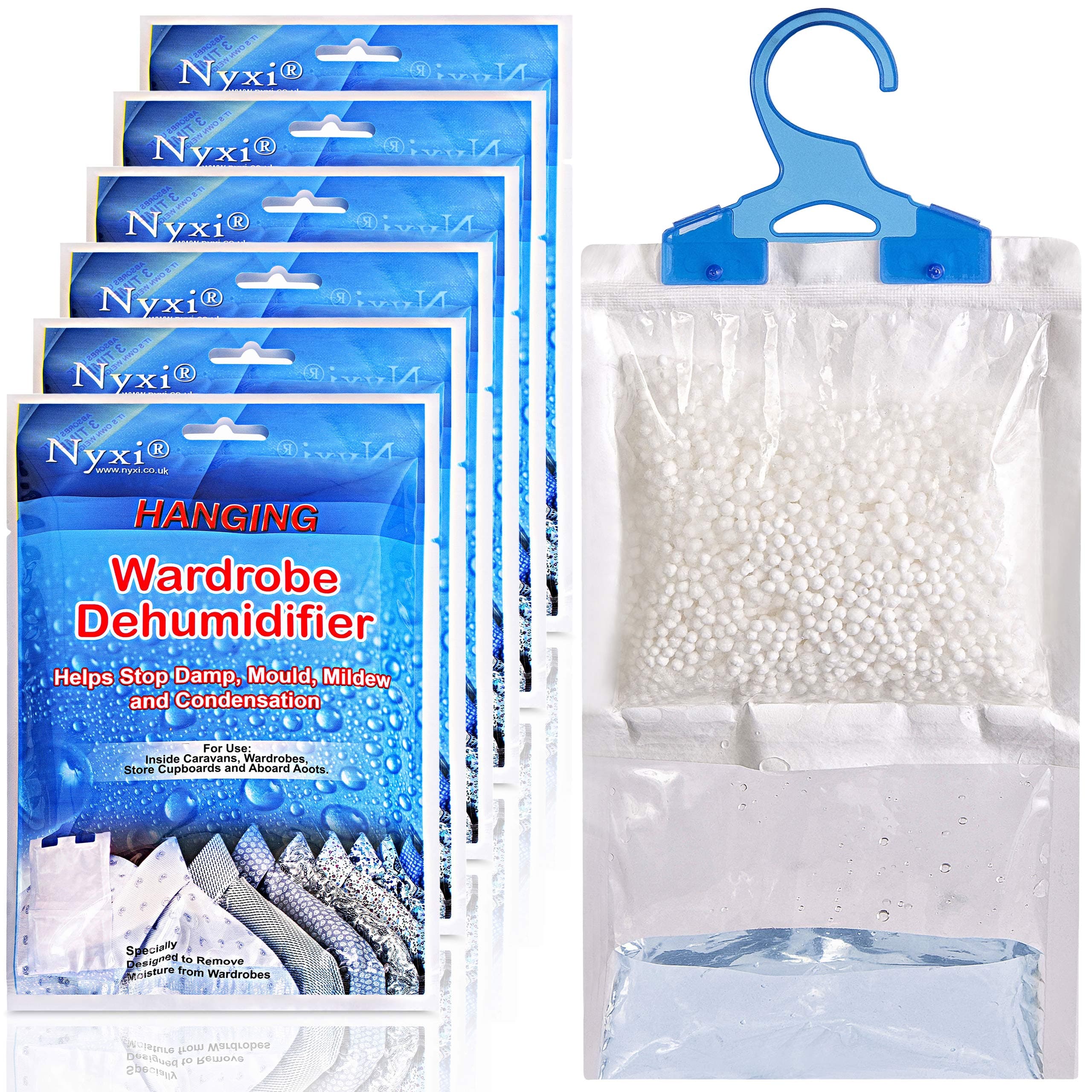 Nyxi Set of 3 Hanging Interior Wardrobe Dehumidifier - 230g Each Bag - Ideal to stop damp, mould mildew & condensation- For Wardrobe, Home, Kitchen, Garage, Bedroom, Caravan, Office, Basement etc