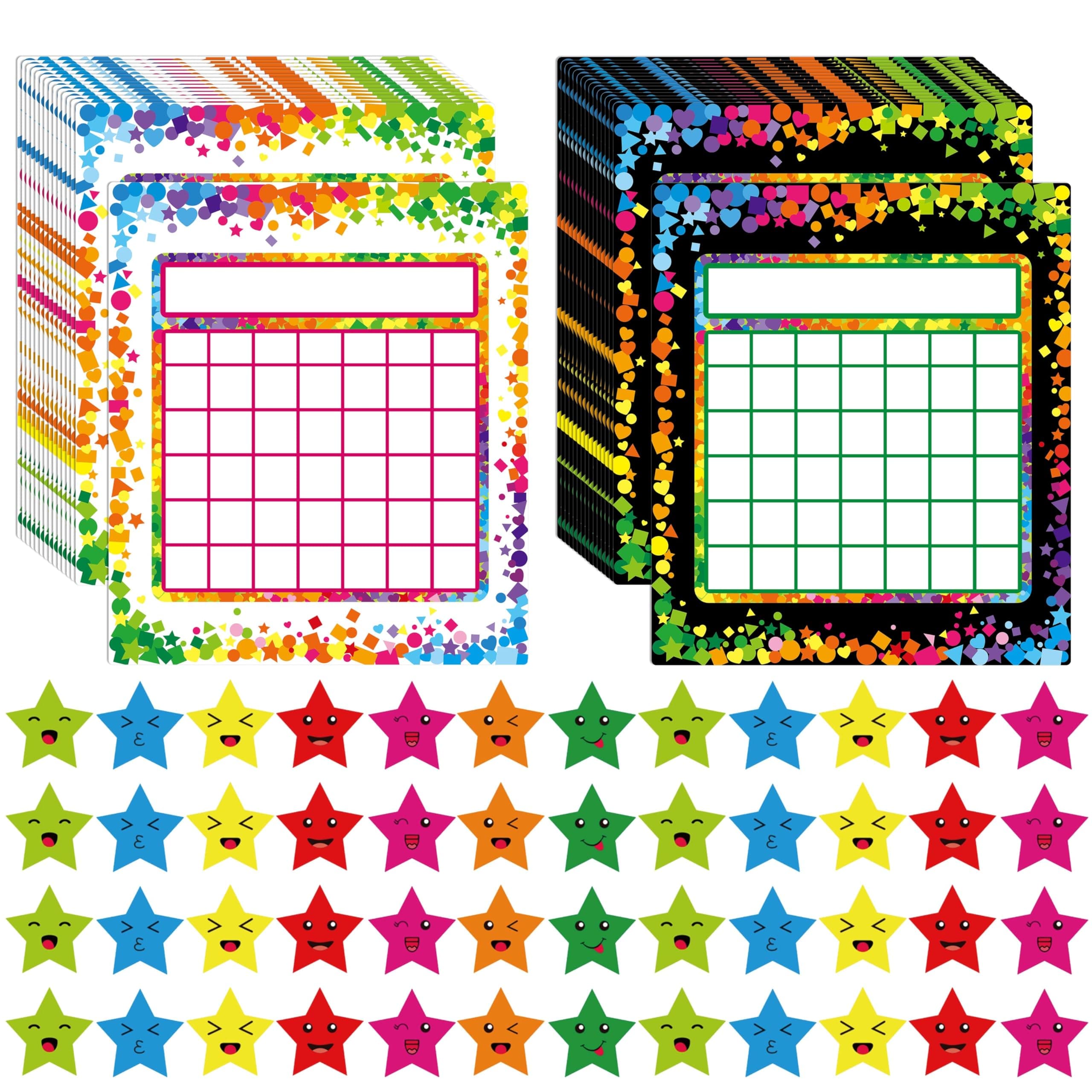 90 Pack Classroom Incentive Chart in 2 Designs with 2640 Star Stickers for Classroom Teaching or Family Using