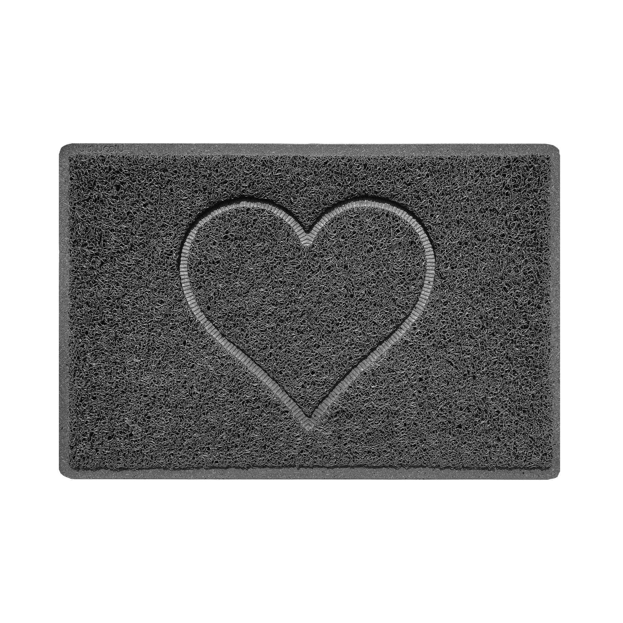 Nicoman Heart Embossed Shape Door Mat Dirt Trapper PVC Spaghetti Mat Washable Quick Drying Barrier Doormat-Dark Grey (Watertight Rubber-Back)-Small (60x40cm)