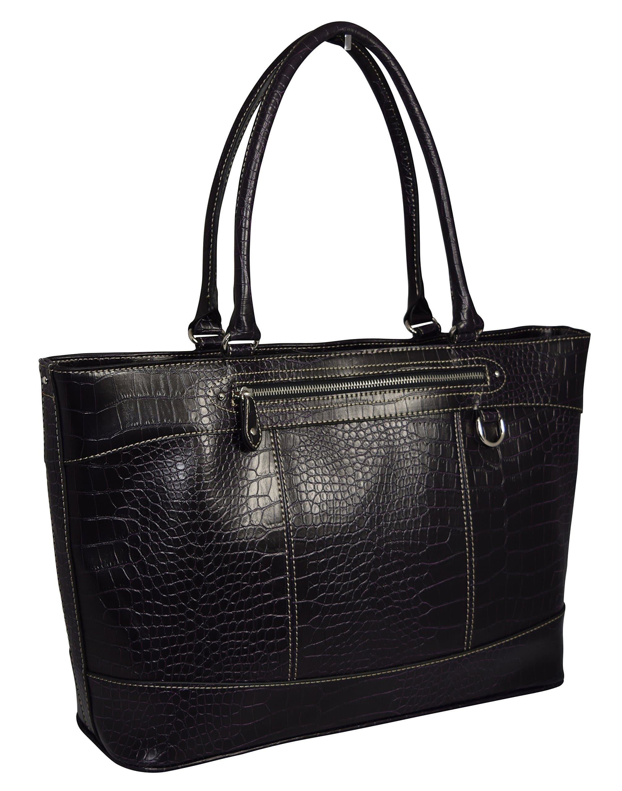 Ultimate Work Tote, "Triston" Faux Croco Business Women's 15.5" Tote With Laptop Padded Compartment - Brown