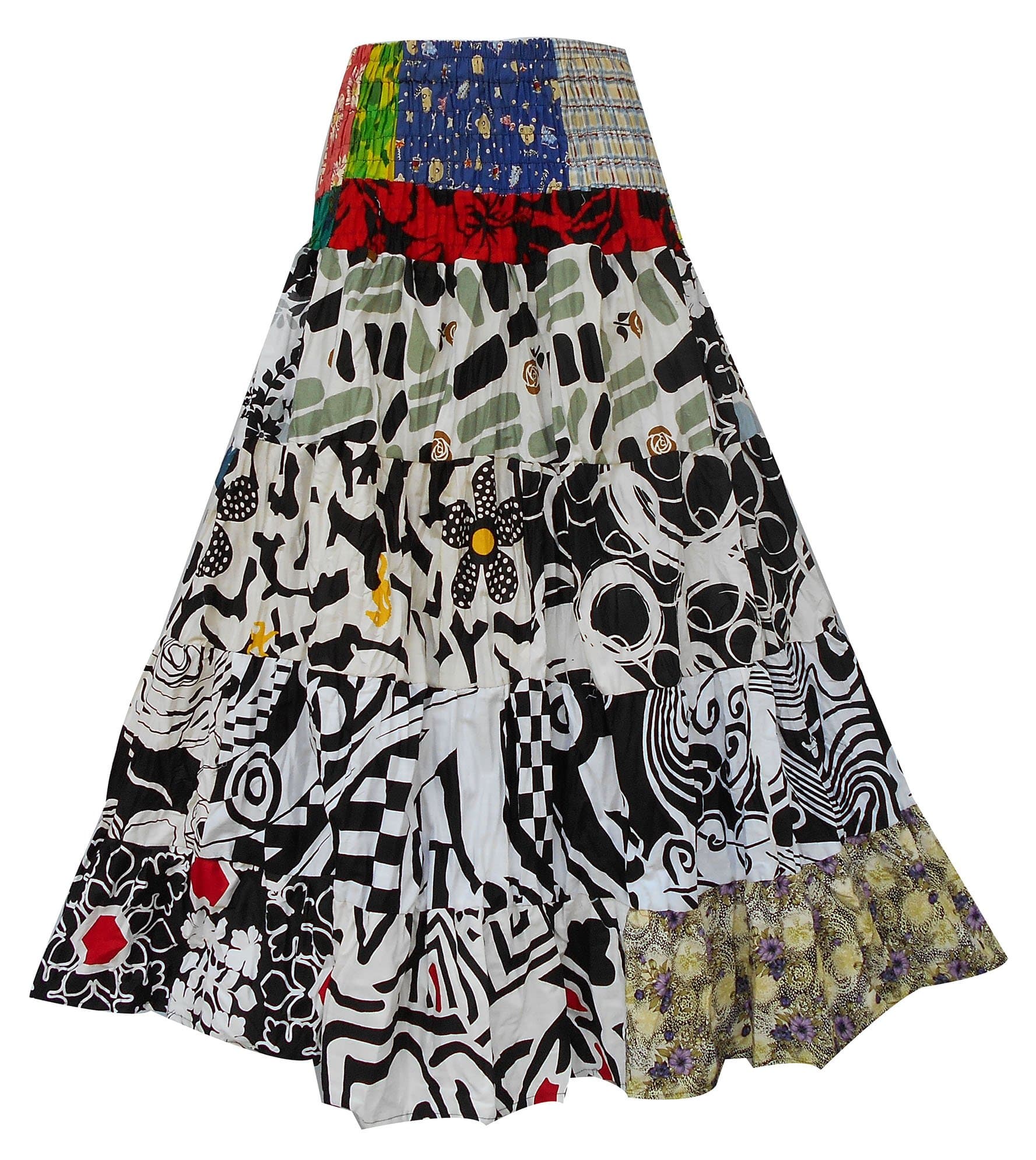 Bonya Women's Boho/Hippie Colorful Ruffle Patchwork Long Tiered Skirt - (Color124)