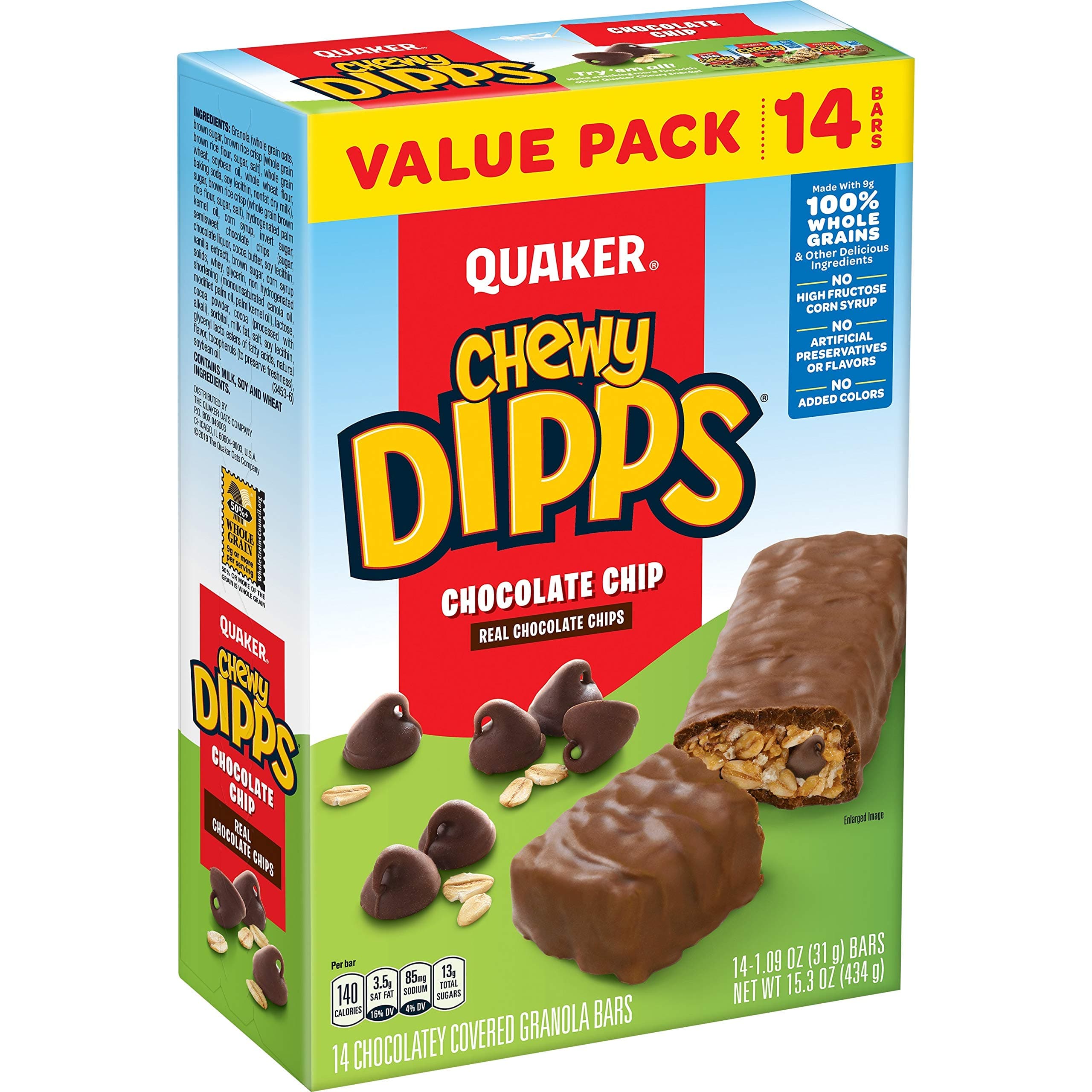 Quaker Chewy Dipps Granola Bars Chocolate Chip, 1.09 oz, 14 Ct