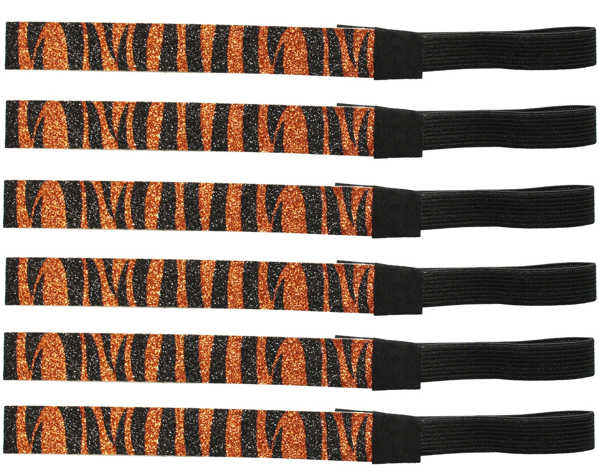 6 Pack: Glitter Headbands 3/4" Elastic Back Multiple Colors Available (One Size, Orange Zebra)