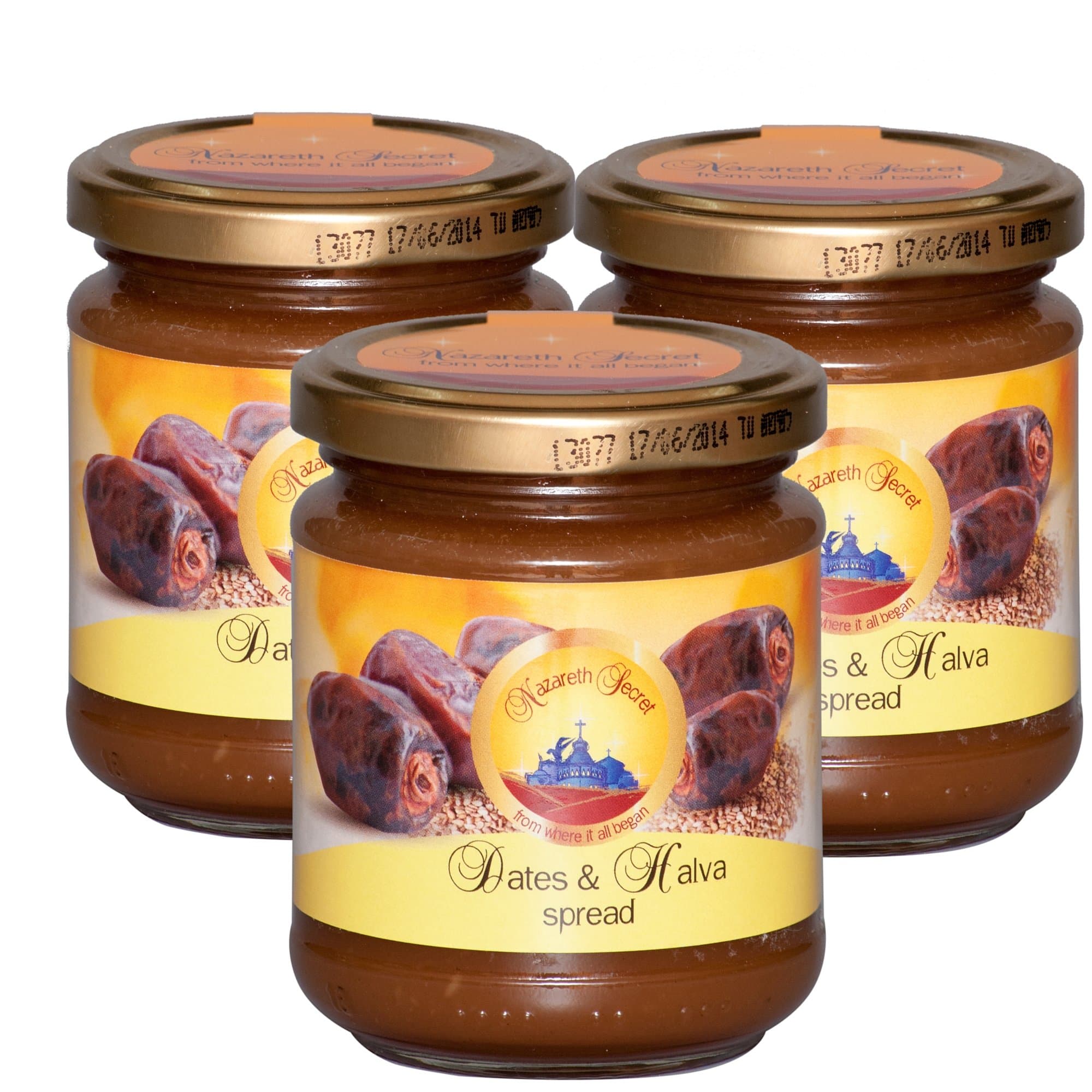 Holy Land Gift Natural Dates Spread Halva Flavor - 3 Jars of 8.8 Oz